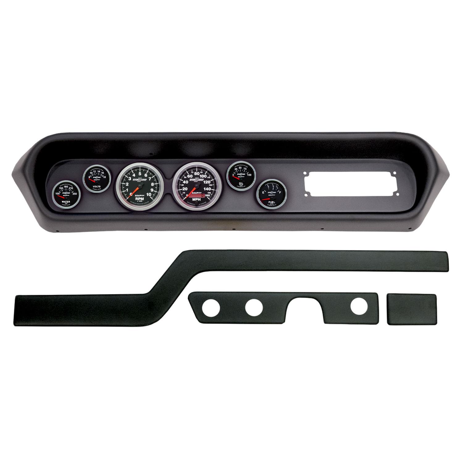 AutoMeter Sport-Comp II Instrument Clusters for 1964-1965 GTO, LEMANS - 2108-12 Gauge Kit, II, Analog, Black Face, Speedo, Tach, Oil, Water, Volts, Fuel, White Numbers, Red Pointers, Black Panel, Pontiac, Kit