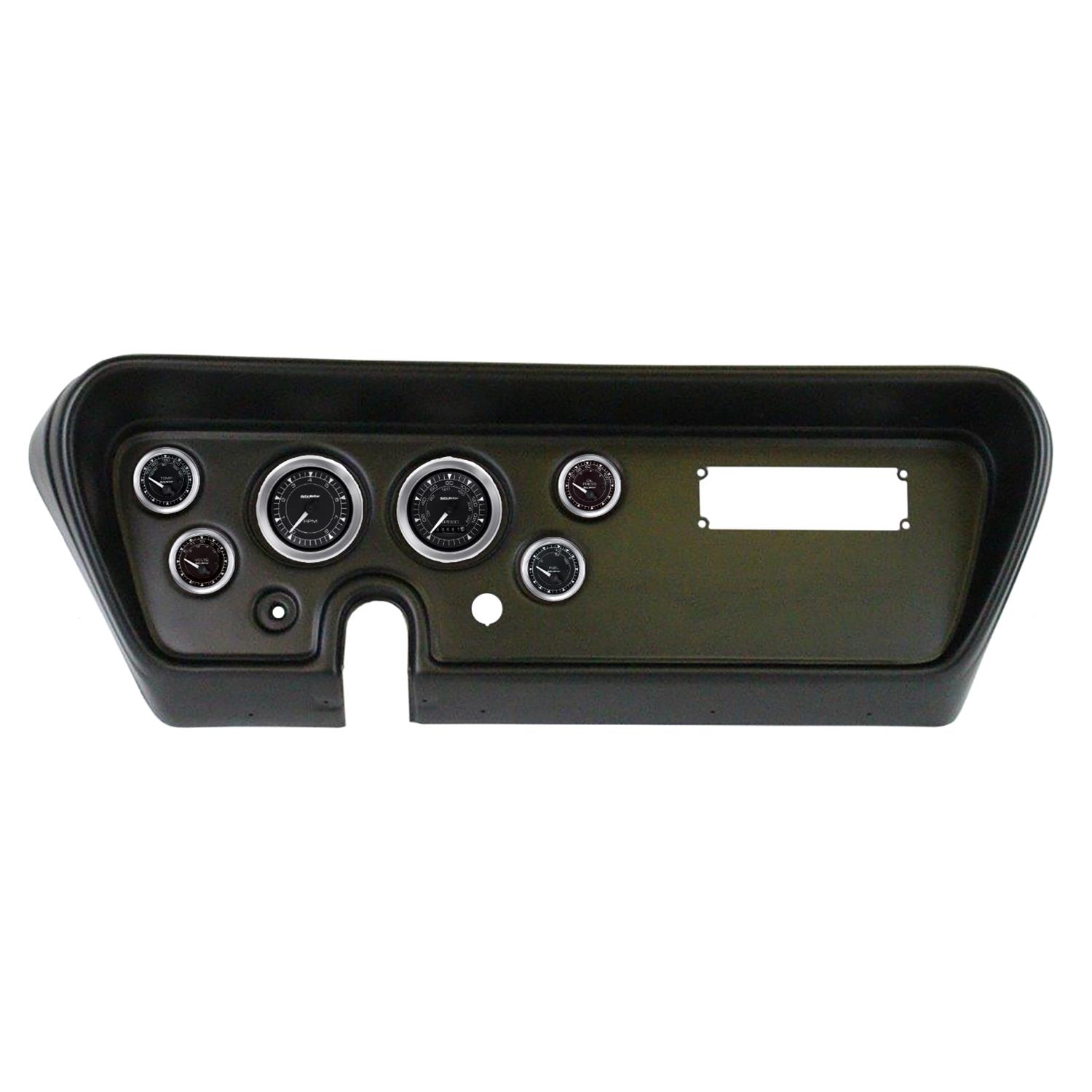 AutoMeter Chrono Instrument Clusters for 1966 GTO, LEMANS - 2111-04 Gauge Kit, ,Analog, Black Face, Speedometer, Tach, Oil, Water, Volts, Fuel, White Numbers and Pointers, Black Panel, Pontiac, Kit