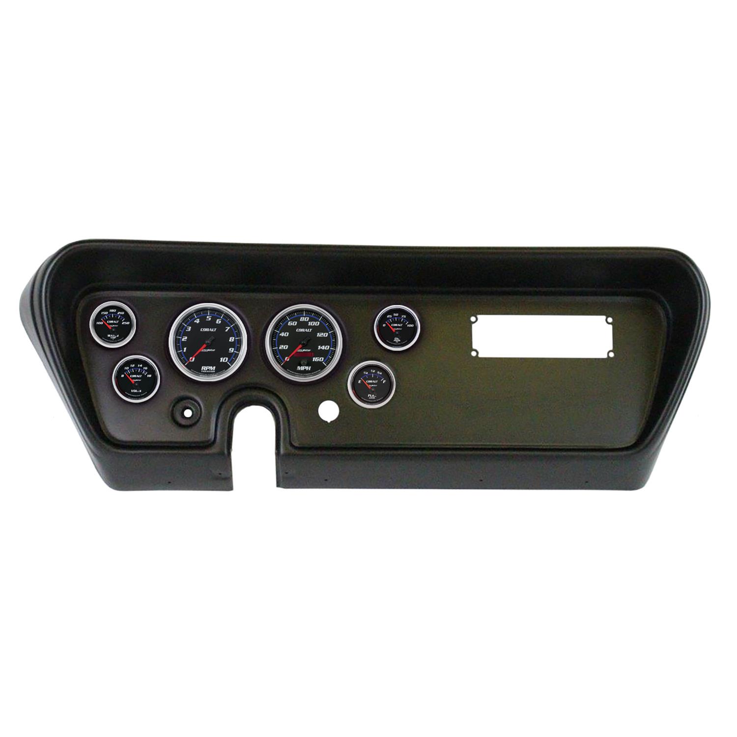 AutoMeter Cobalt Instrument Clusters for 1966 GTO, LEMANS - 2111-05 Gauge Kit, Cobalt, Analog, Black Face, Speedometer, Tach, Oil, Water, Volts, Fuel, White/Blue Numbers, Red Pointers, Black Panel, Pontiac, Kit