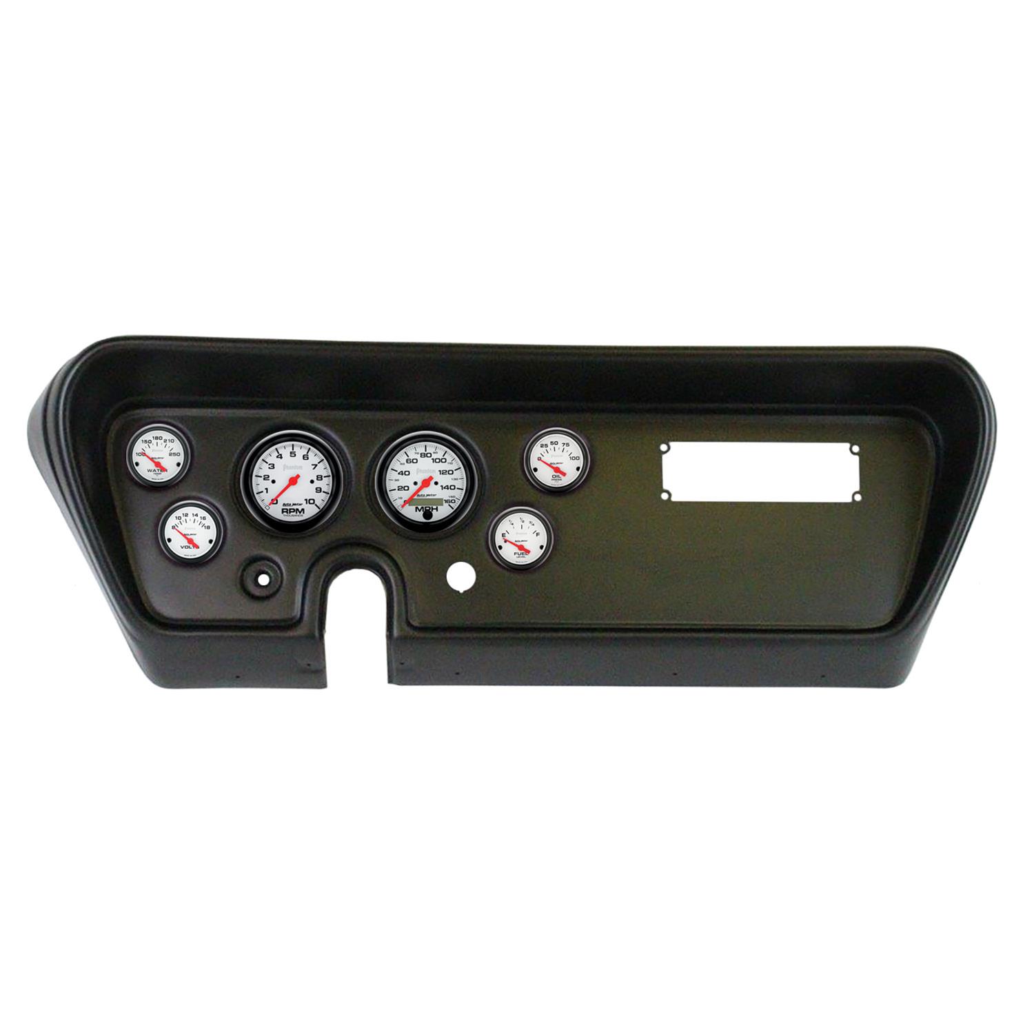 AutoMeter Phantom Instrument Clusters for 1966 GTO, LEMANS - 2111-09 Gauge Kit, Phantom, Analog, White Face, Speedometer, Tach, Oil, Water, Volts, Fuel, Black Numbers, Red Pointers, Black Panel, Pontiac, Kit