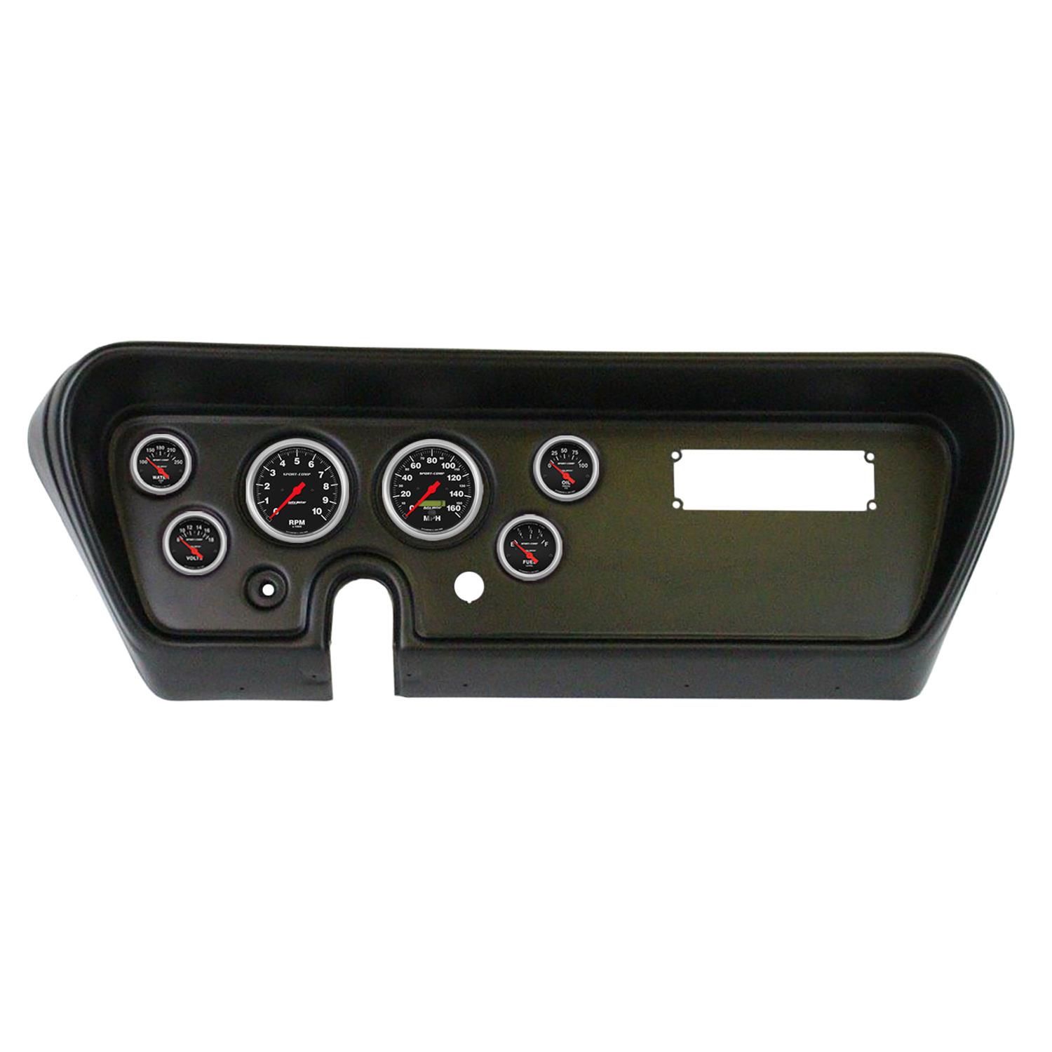 AutoMeter Sport-Comp Instrument Clusters for 1966 GTO, LEMANS - 2111-11 Gauge Kit, Sport-Comp, Analog, Black Face, Speedometer, Tach, Oil, Water, Volts, Fuel, White Numbers, Red Pointers, Black Panel, Pontiac, Kit