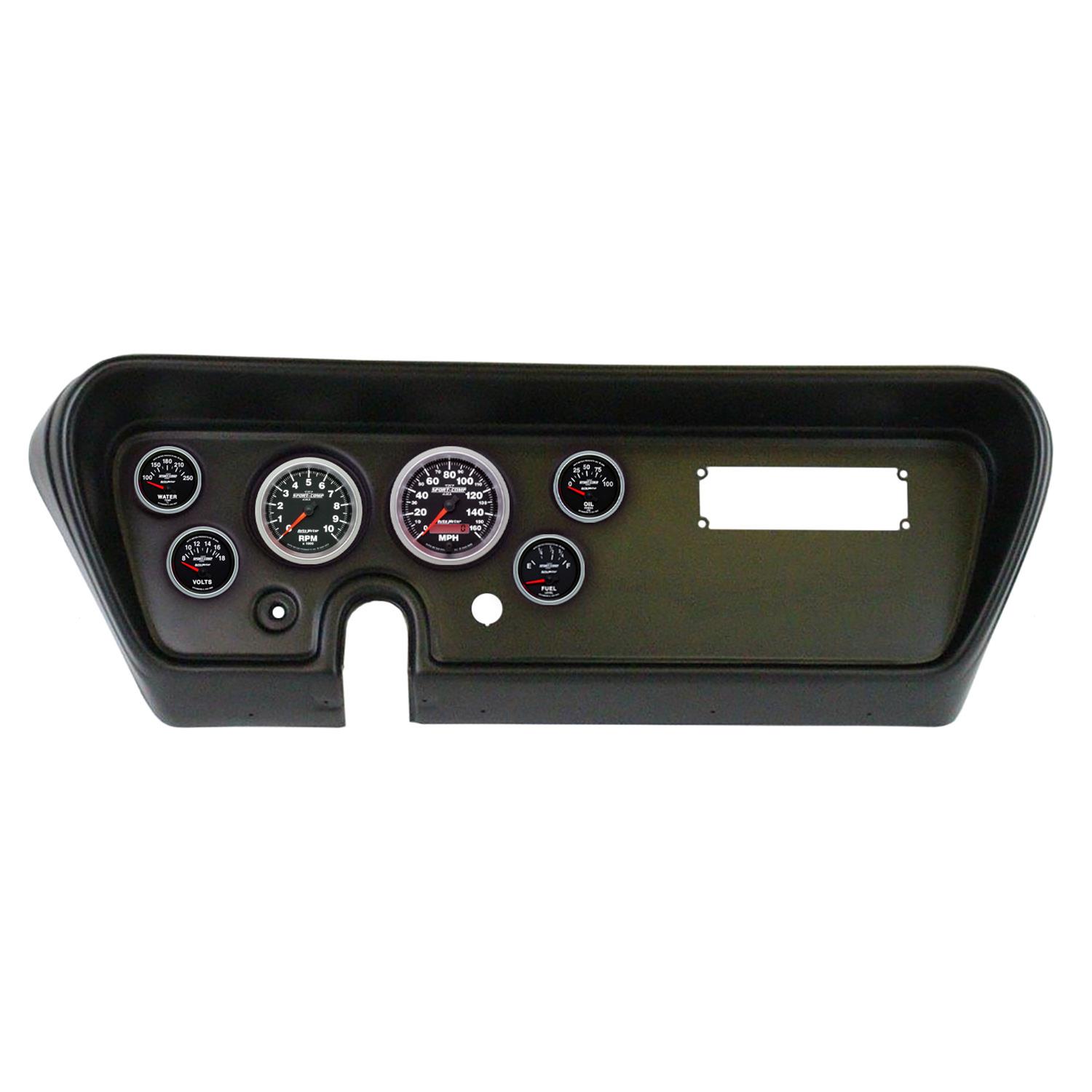 AutoMeter Sport-Comp II Instrument Clusters for 1966 GTO, LEMANS - 2111-12 Gauge Kit, II, Analog, Black Face, Speedo, Tach, Oil, Water, Volts, Fuel, White Numbers, Red Pointers, Black Panel, Pontiac, Kit