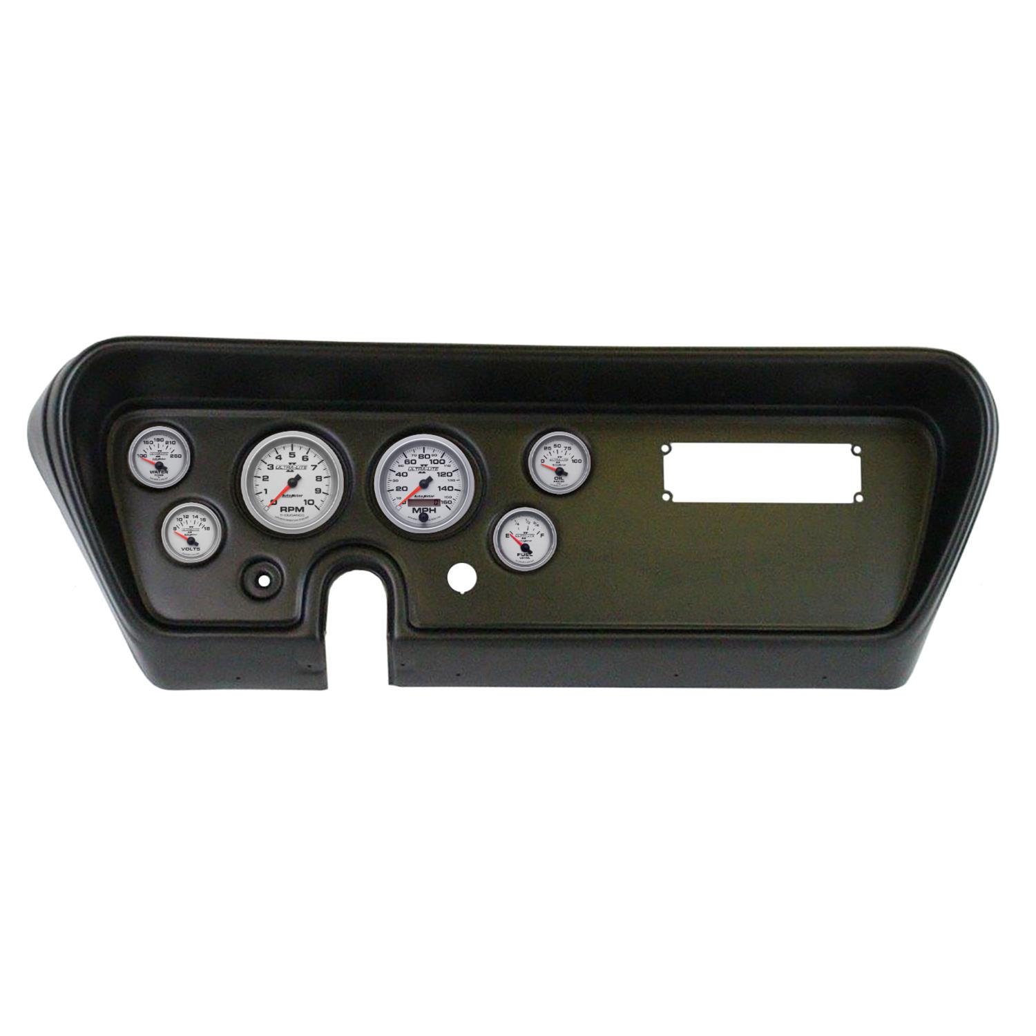 AutoMeter Ultra-Lite II Instrument Clusters for 1966 GTO, LEMANS - 2111-14 Gauge Kit, II, Analog, Silver Face, Speedo, Tach, Oil, Water, Volts, Fuel, Black Numbers, Red Pointers, Black Panel, Pontiac, Kit