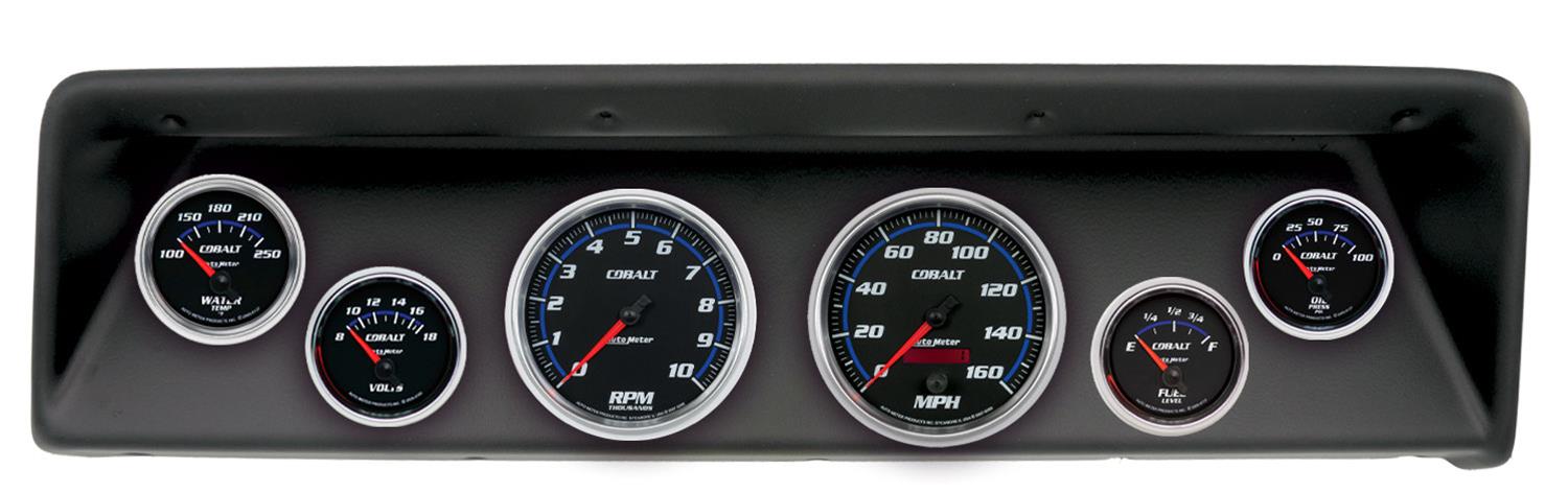 AutoMeter Cobalt Instrument Clusters for 1966-1967 CHEVY II - 2112-05 Gauge Kit, Cobalt, Analog, Black Face, Speedometer, Tach, Oil, Water, Volts, Fuel, White/Blue Numbers, Red Pointers, Black Panel, Chevy, Kit