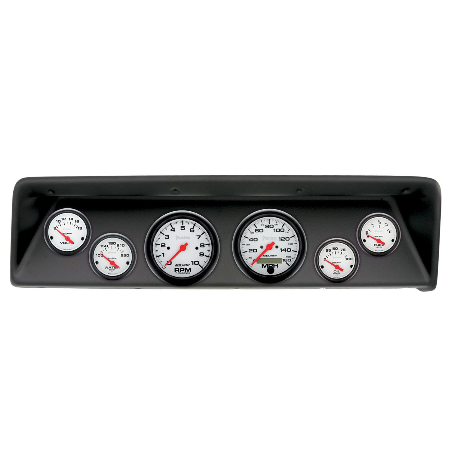 AutoMeter Phantom Instrument Clusters for 1966-1967 CHEVY II - 2112-09 Gauge Kit, Phantom, Analog, White Face, Speedometer, Tach, Oil, Water, Volts, Fuel, Black Numbers, Red Pointers, Black Panel, Chevy, Kit