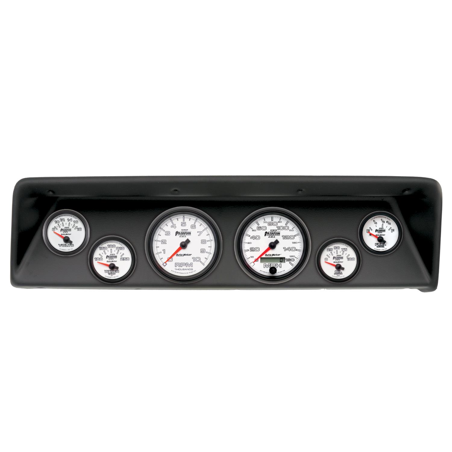 AutoMeter Phantom II Instrument Clusters for 1966-1967 CHEVY - 2112-10 Gauge Kit, II, Analog, White Face, Speedometer, Tach, Oil, Water, Volts, Fuel, Silver Numbers, Red Pointers, Black Panel, Chevy, Kit