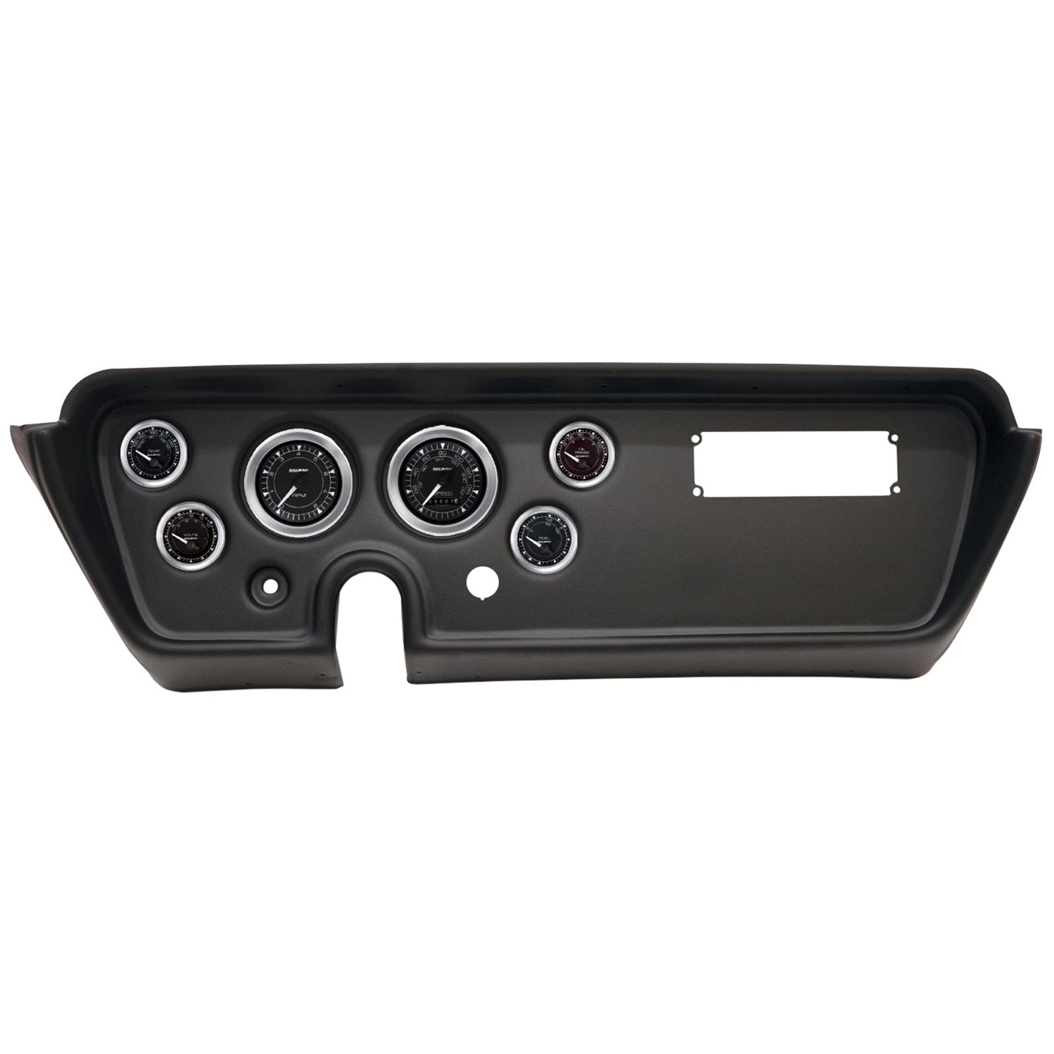 AutoMeter Chrono Instrument Clusters for 1967 GTO, LEMANS - 2113-04 Gauge Kit, Chrono, Analog, Black Face, Speedometer, Tach, Oil, Water, Volts, Fuel, White Numbers and Pointers, Black Panel, Pontiac, Kit