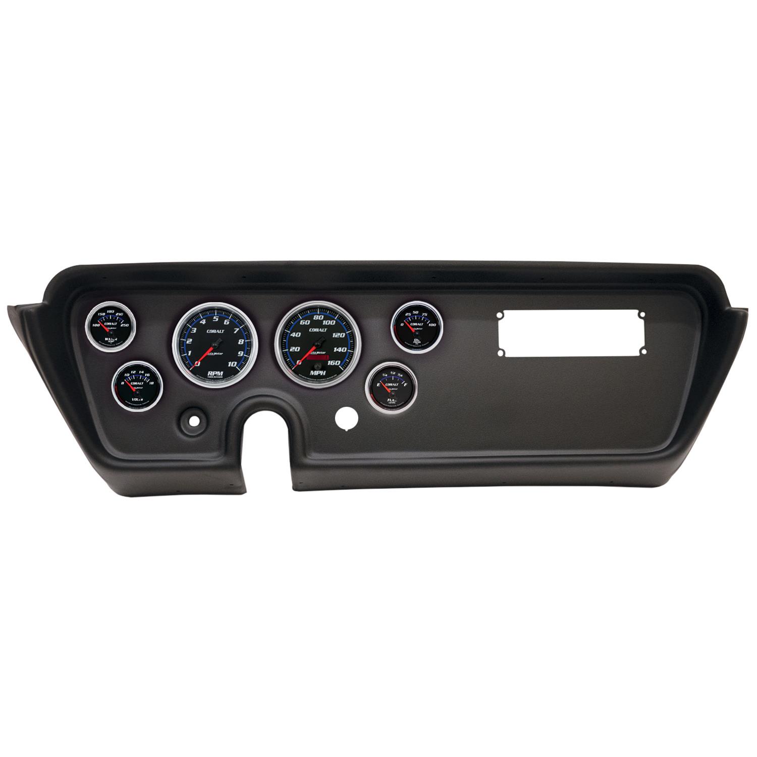 AutoMeter Cobalt Instrument Clusters for 1967 GTO, LEMANS - 2113-05 Gauge Kit, Cobalt, Analog, Black Face, Speedometer, Tach, Oil, Water, Volts, Fuel, White/Blue Numbers, Red Pointers, Black Panel, Pontiac, Kit