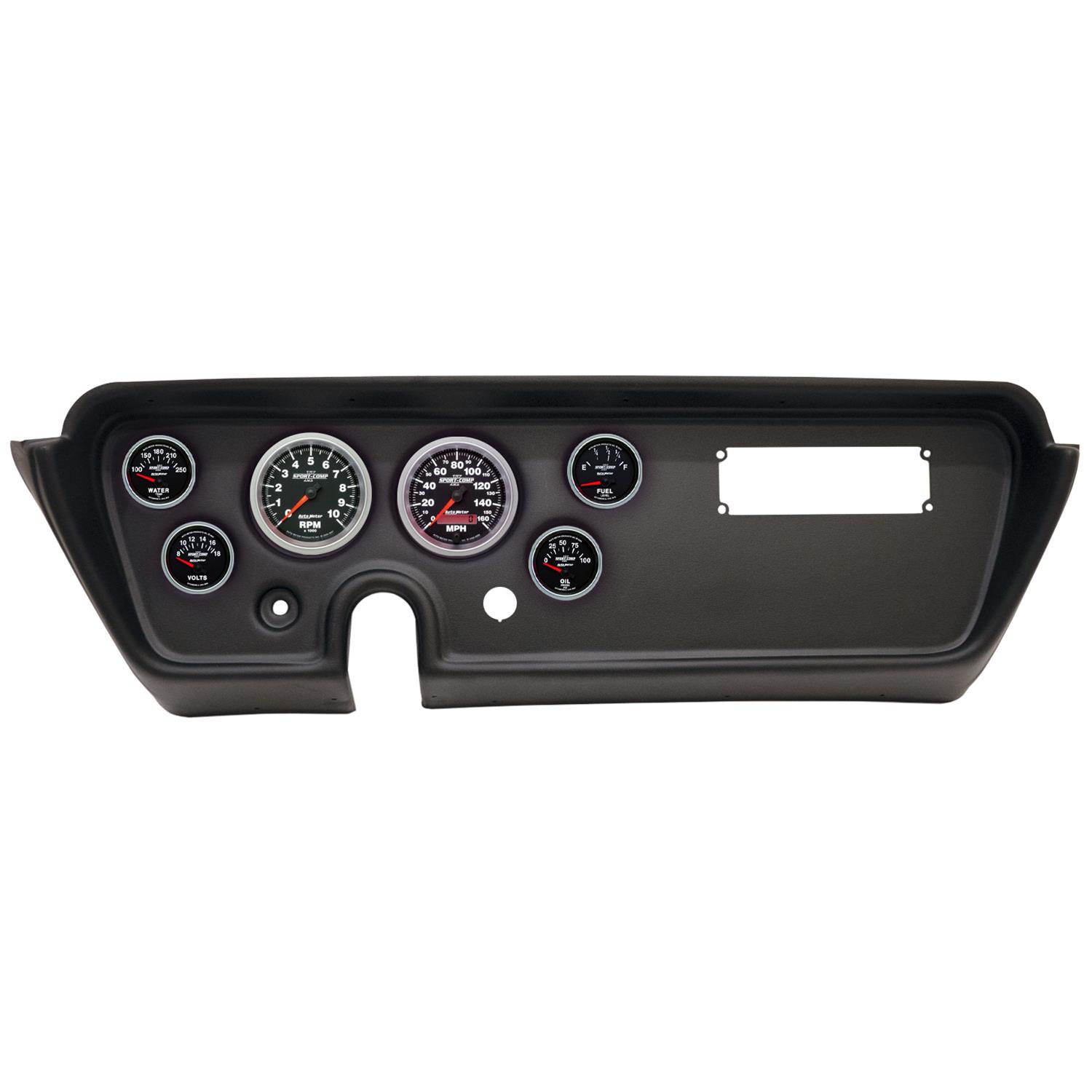 AutoMeter Sport-Comp II Instrument Clusters for 1967 GTO, LEMANS - 2113-12 Gauge Kit, II, Analog, Black Face, Speedo, Tach, Oil, Water, Volts, Fuel, White Numbers, Red Pointers, Black Panel, Pontiac, Kit