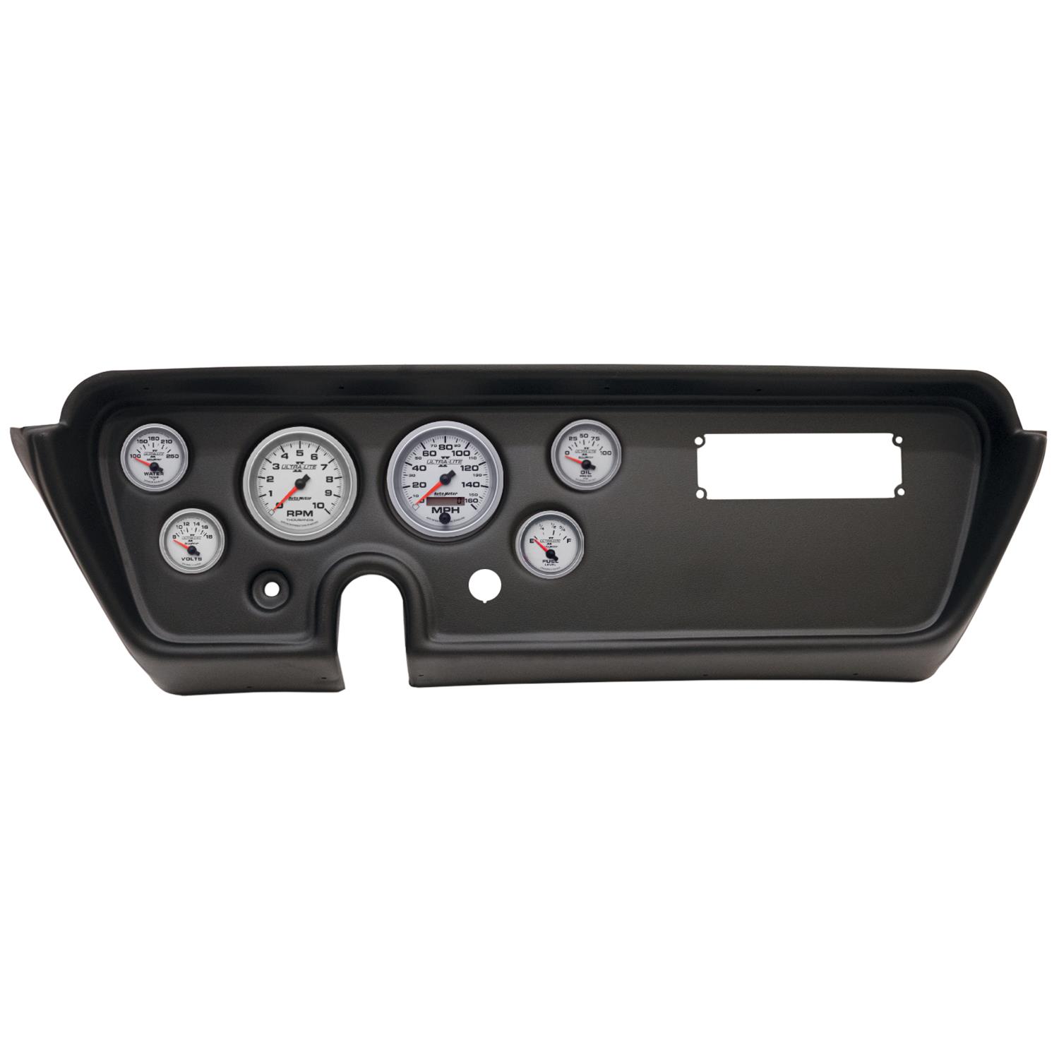 AutoMeter Ultra-Lite II Instrument Clusters for 1967 GTO, LEMANS - 2113-14 Gauge Kit, II, Analog, Silver Face, Speedo, Tach, Oil, Water, Volts, Fuel, Black Numbers, Red Pointers, Black Panel, Pontiac, Kit