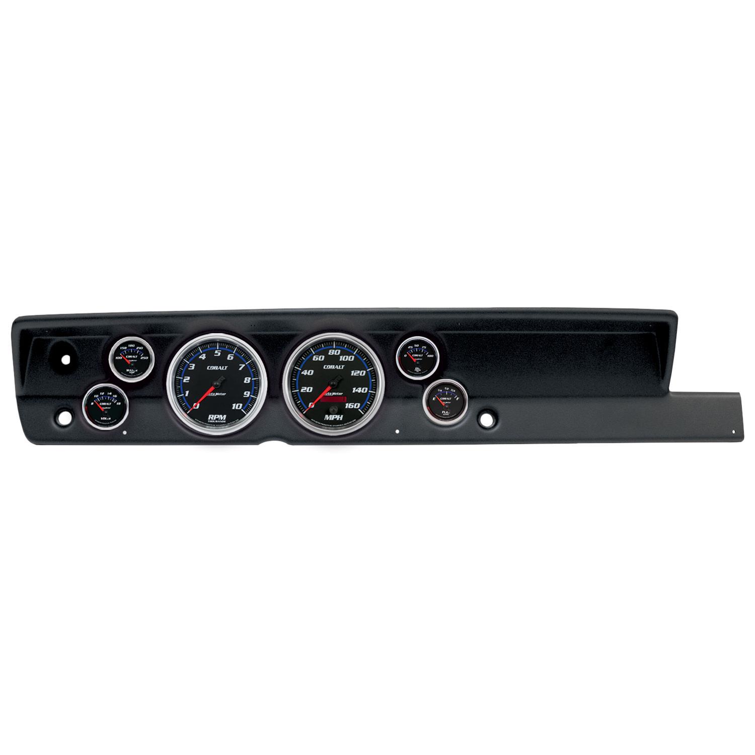 AutoMeter Cobalt Instrument Clusters for 1967-1969 BARRACUDA - 2117-05 Gauge Kit, Cobalt, Analog, Black Face, Speed, Tach, Oil, Water, Volt, Fuel, White/Blue Numbers, Red Pointers, Black Panel, Plymouth, No Heat, Kit