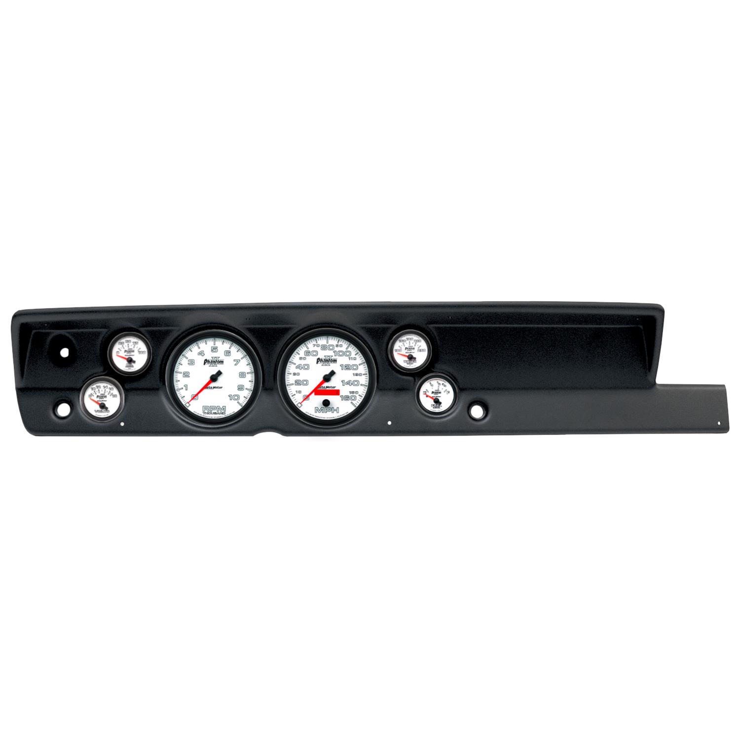 AutoMeter Phantom II Instrument Clusters for 1967-1969 BARRACUDA - 2117-10 Gauge Kit, II, Analog, White Face, Speed, Tach, Oil, Water, Volt, Fuel, Silver Numbers, Red Pointers, Black Panel, Plymouth, No Heat, Kit