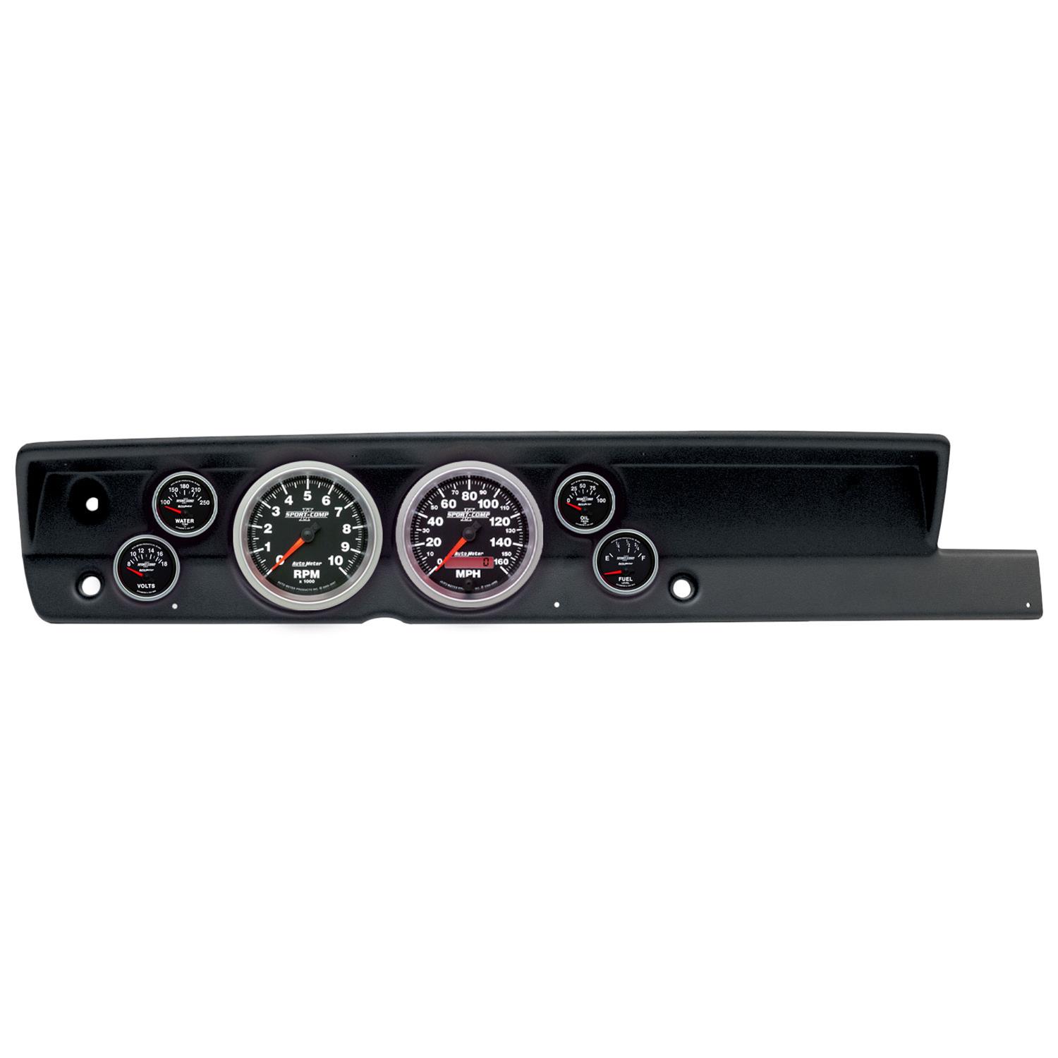 AutoMeter Sport-Comp II Instrument Clusters for 1967-1969 BARRACUDA - 2117-12 Gauge Kit, II, Analog, Black Face, Speed, Tach, Oil, Water, Volt, Fuel, White Numbers, Red Pointers, Black Panel, Plymouth, No Heat, Kit