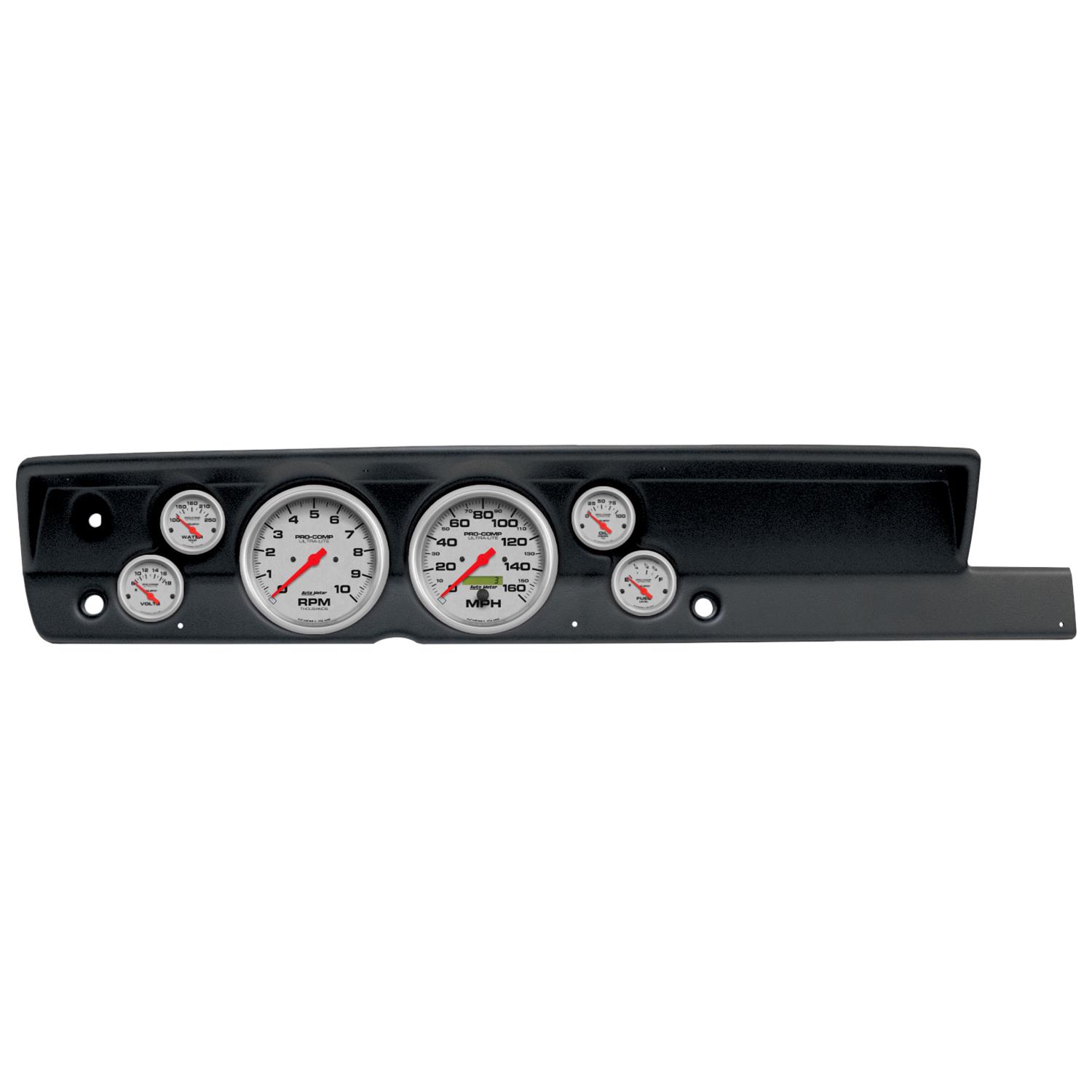 AutoMeter Ultra-Lite Instrument Clusters for 1967-1969 BARRACUDA - 2117-13 Gauge Kit, Ultra-Lite, Analog, Silver Face, Speed, Tach, Oil, Water, Volt, Fuel, Black Numbers, Red Pointers, Black Panel, Plymouth, No Heat, Kit