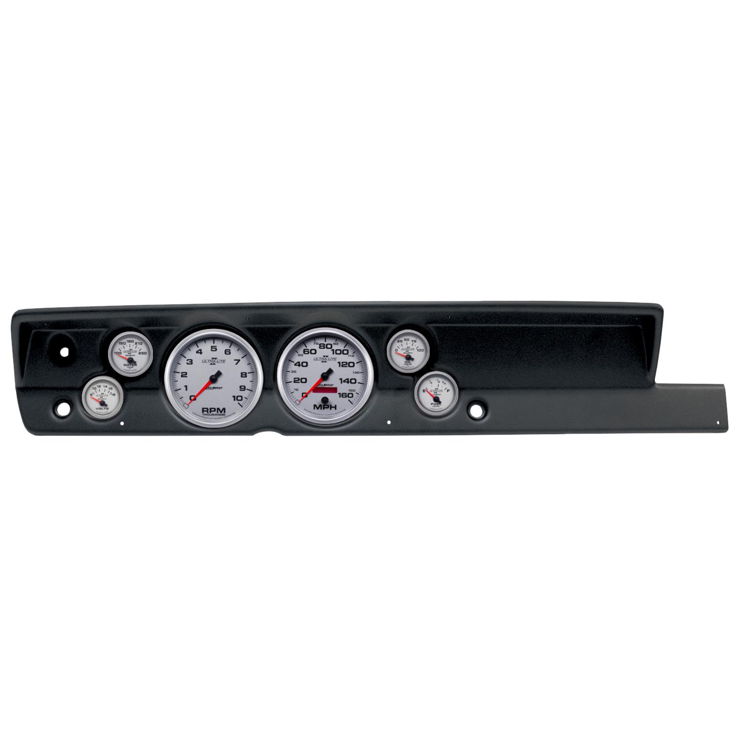 AutoMeter Ultra-Lite II Instrument Clusters for 1967-1969 BARRACUDA - 2117-14 Gauge Kit, II, Analog, Silver Face, Speed, Tach, Oil, Water, Volt, Fuel, Black Numbers, Red Pointers, Black Panel, Plymouth, No Heat, Kit