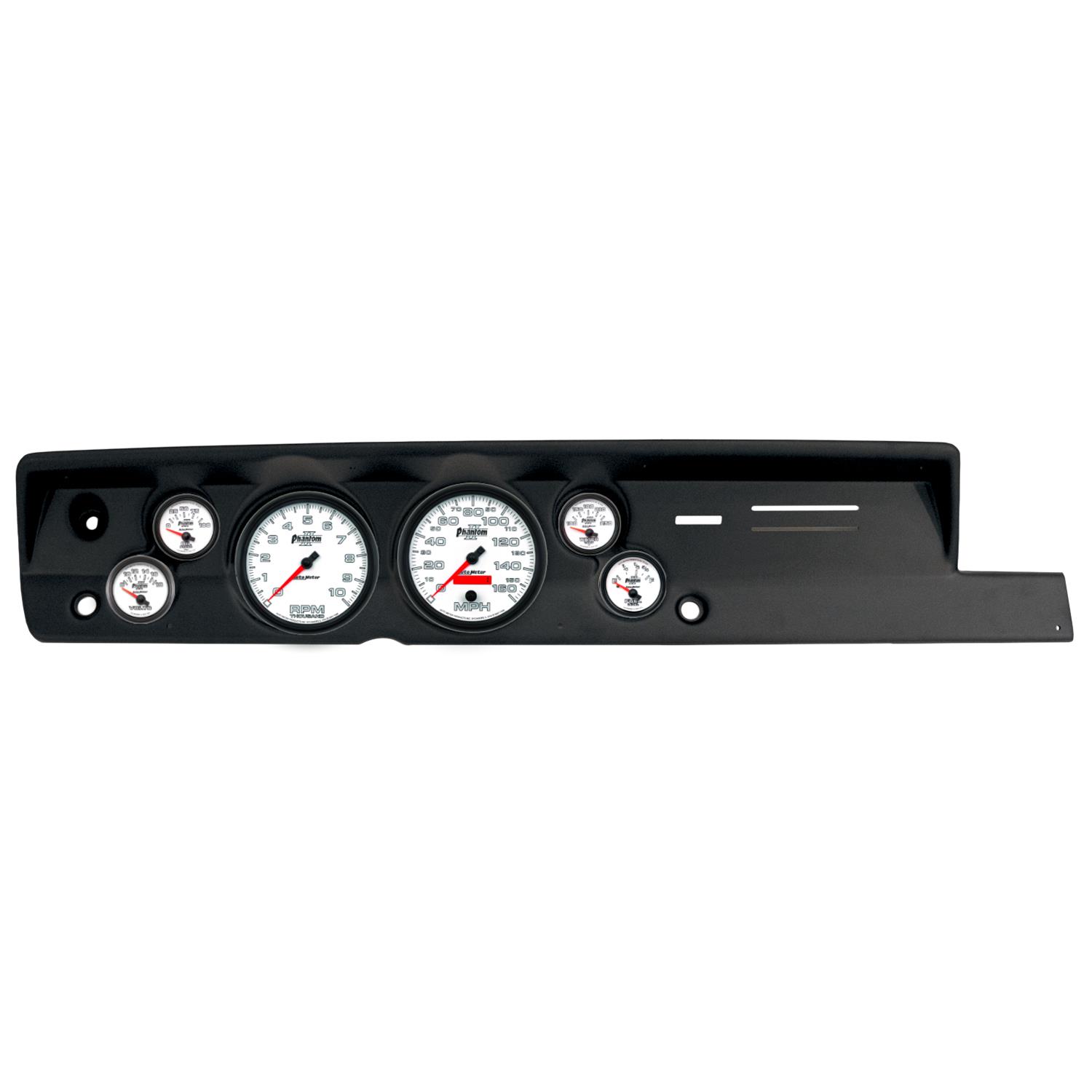 AutoMeter Phantom II Instrument Clusters for 1967-1969 BARRACUDA - 2118-10 Gauge Kit, II, Analog, White Face, Speedo, Tach, Oil, Water, Volts, Fuel, Silver Numbers, Red Pointers, Black Panel, Plymouth, Kit