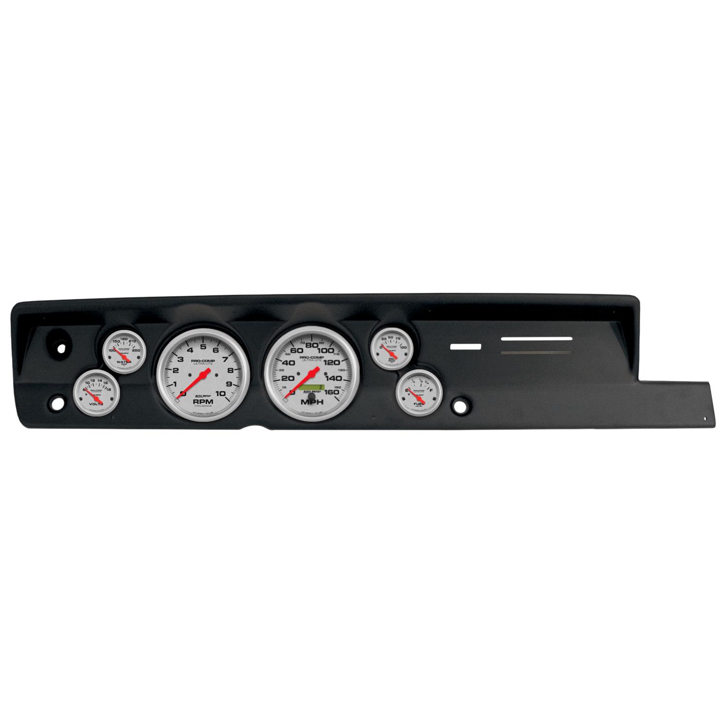 AutoMeter Ultra-Lite Instrument Clusters for 1967-1969 BARRACUDA - 2118-13 Gauge Kit, Ultra-Lite, Analog, Silver Face, Speedo, Tach, Oil, Water, Volts, Fuel, Black Numbers, Red Pointers, Black Panel, Plymouth, Kit