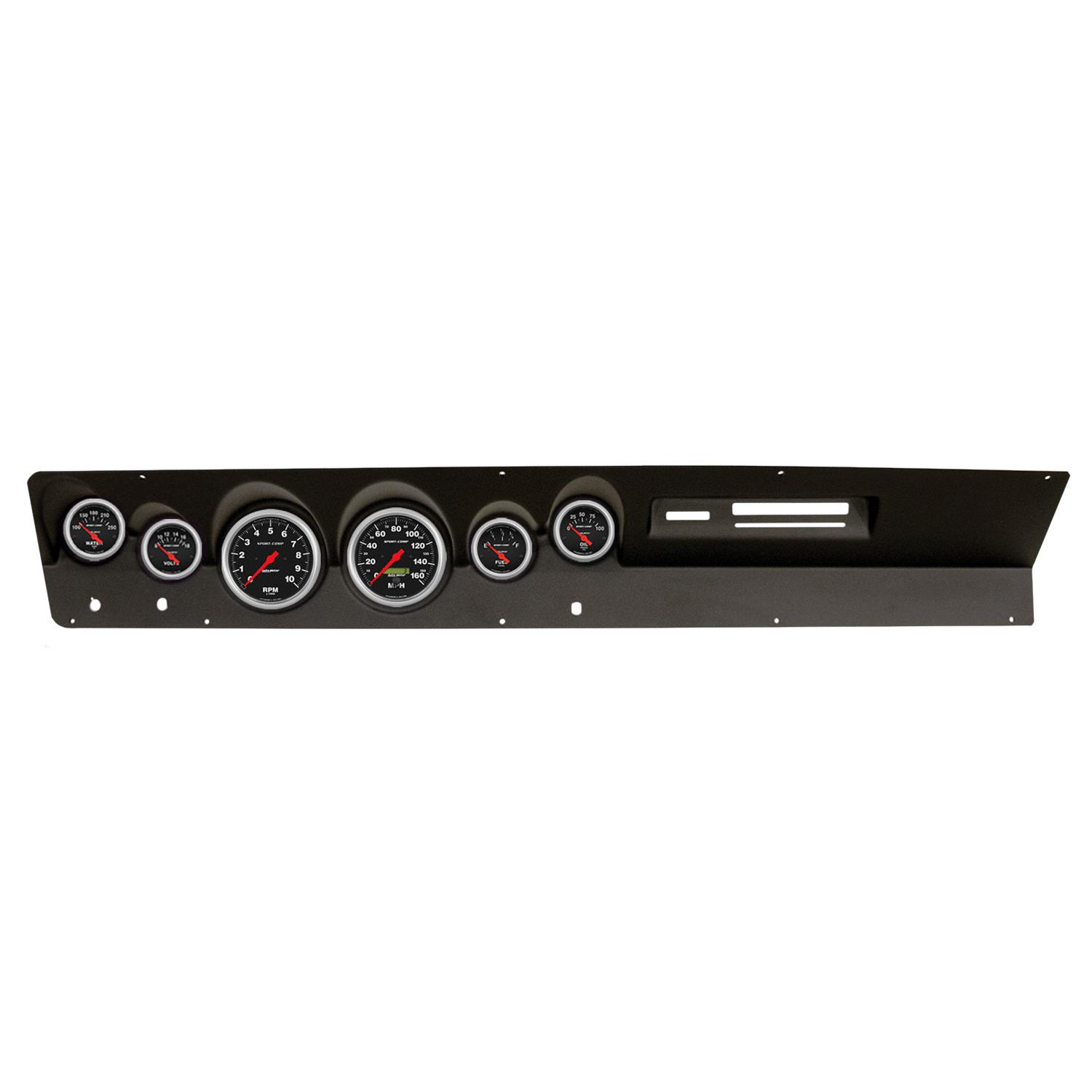 AutoMeter Sport-Comp Instrument Clusters for 1967-1969 DART - 2119-11 Gauge Kit, Sport-Comp, Analog, Black Face, Speedo, Tach, Oil, Water, Volts, Fuel, White Numbers, Red Pointers, Black Panel, Dodge, Kit