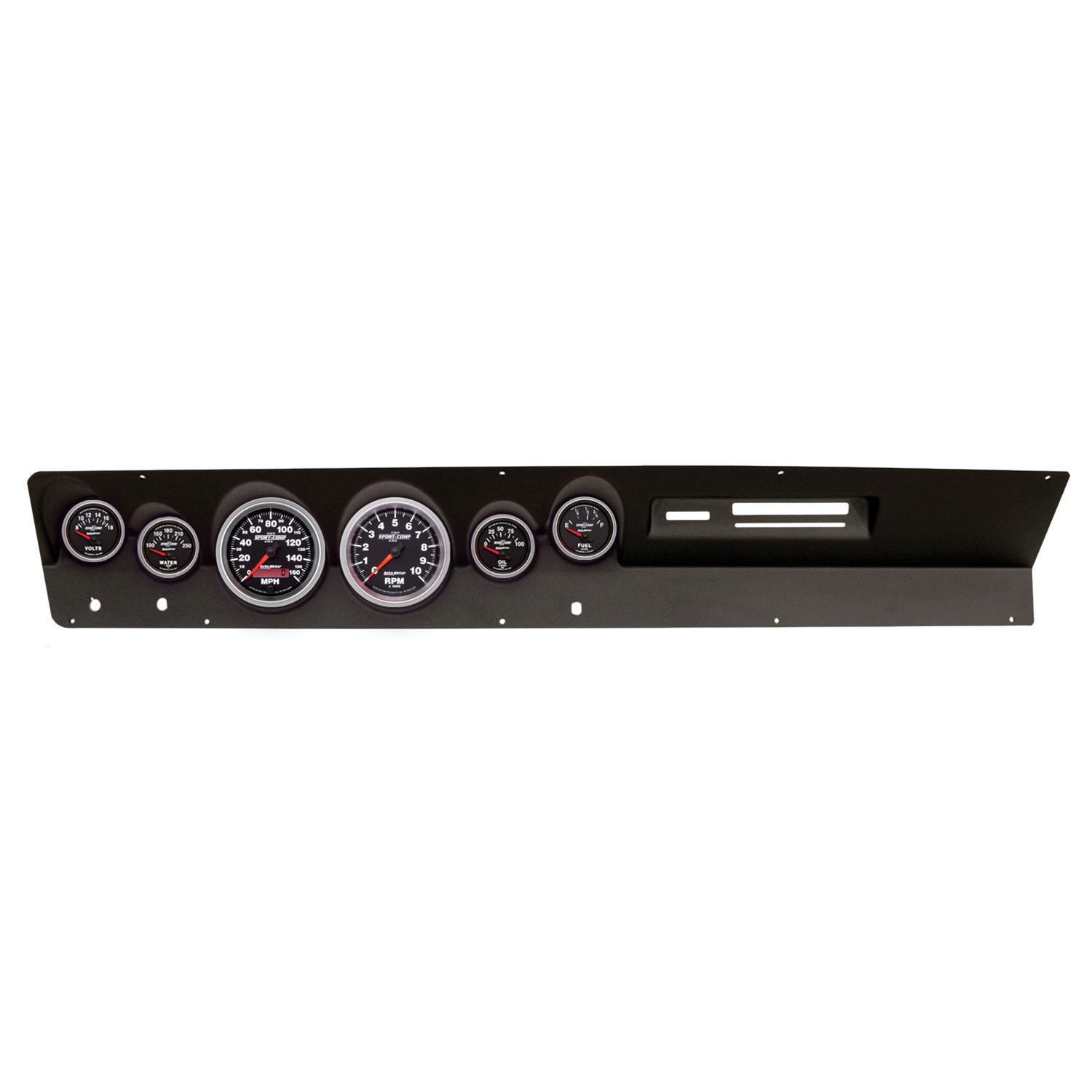 AutoMeter Sport-Comp II Instrument Clusters for 1967-1969 DART - 2119-12 Gauge Kit, II, Analog, Black Face, Speedo, Tach, Oil, Water, Volts, Fuel, White Numbers, Red Pointers, Black Panel, Dodge, Kit