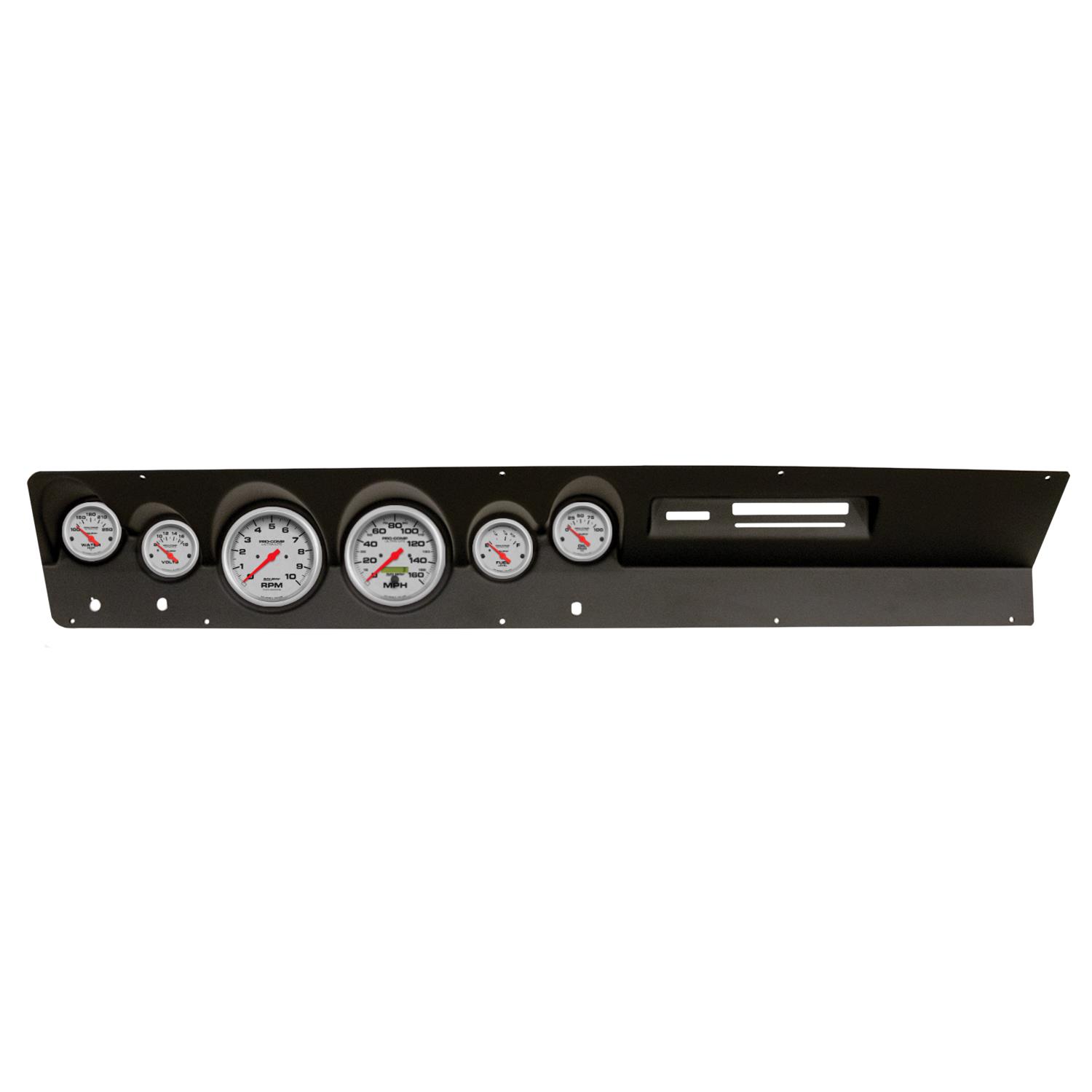 AutoMeter Ultra-Lite Instrument Clusters for 1967-1969 DART - 2119-13 Gauge Kit, Ultra-Lite, Analog, Silver Face, Speedo, Tach, Oil, Water, Volts, Fuel, Black Numbers, Red Pointers, Black Panel, Dodge, Kit