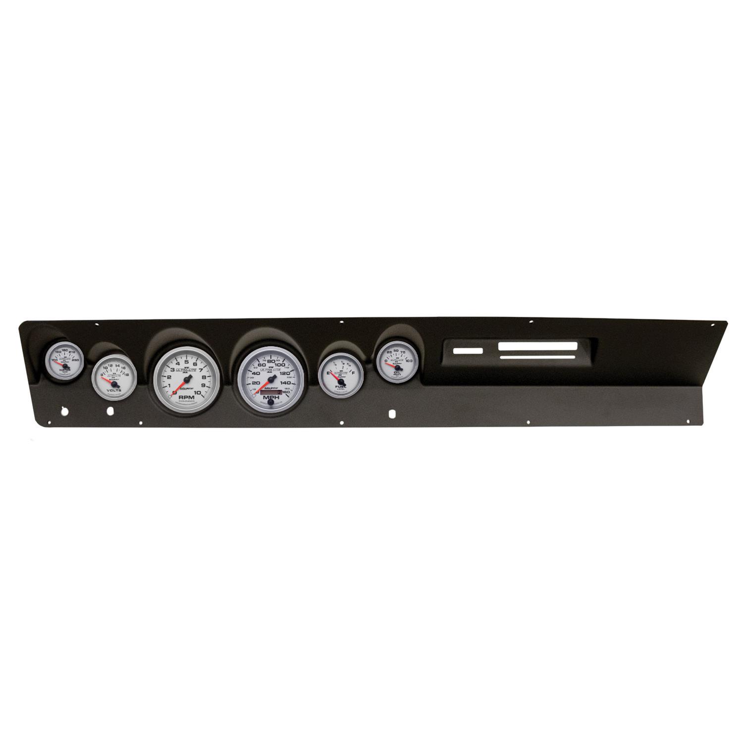 AutoMeter Ultra-Lite II Instrument Clusters for 1967-1969 DART - 2119-14 Gauge Kit, II, Analog, Silver Face, Speedo, Tach, Oil, Water, Volts, Fuel, Black Numbers, Red Pointers, Black Panel, Dodge, Kit