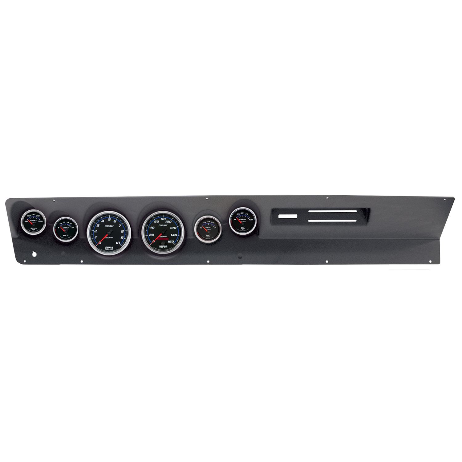 AutoMeter Cobalt Instrument Clusters for 1967-1969 DART - 2120-05 Gauge Kit, Cobalt, Analog, Black Face, Speedo, Tach, Oil, Water, Volts, Fuel, White/Blue Numbers, Red Pointers, Black Panel, Dodge, With A/C, Kit