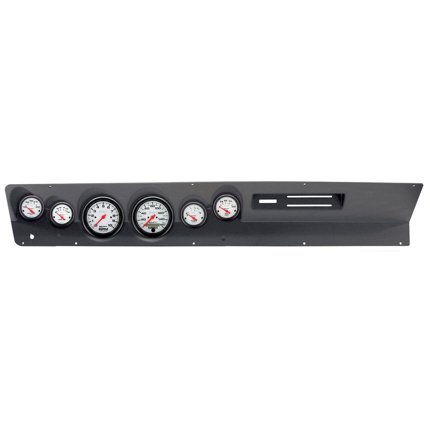 AutoMeter Phantom Instrument Clusters for 1967-1969 DART - 2120-09 Gauge Kit, Phantom, Analog, White Face, Speedo, Tach, Oil, Water, Volts, Fuel, Black Numbers, Red Pointers, Black Panel, Dodge, With A/C, Kit
