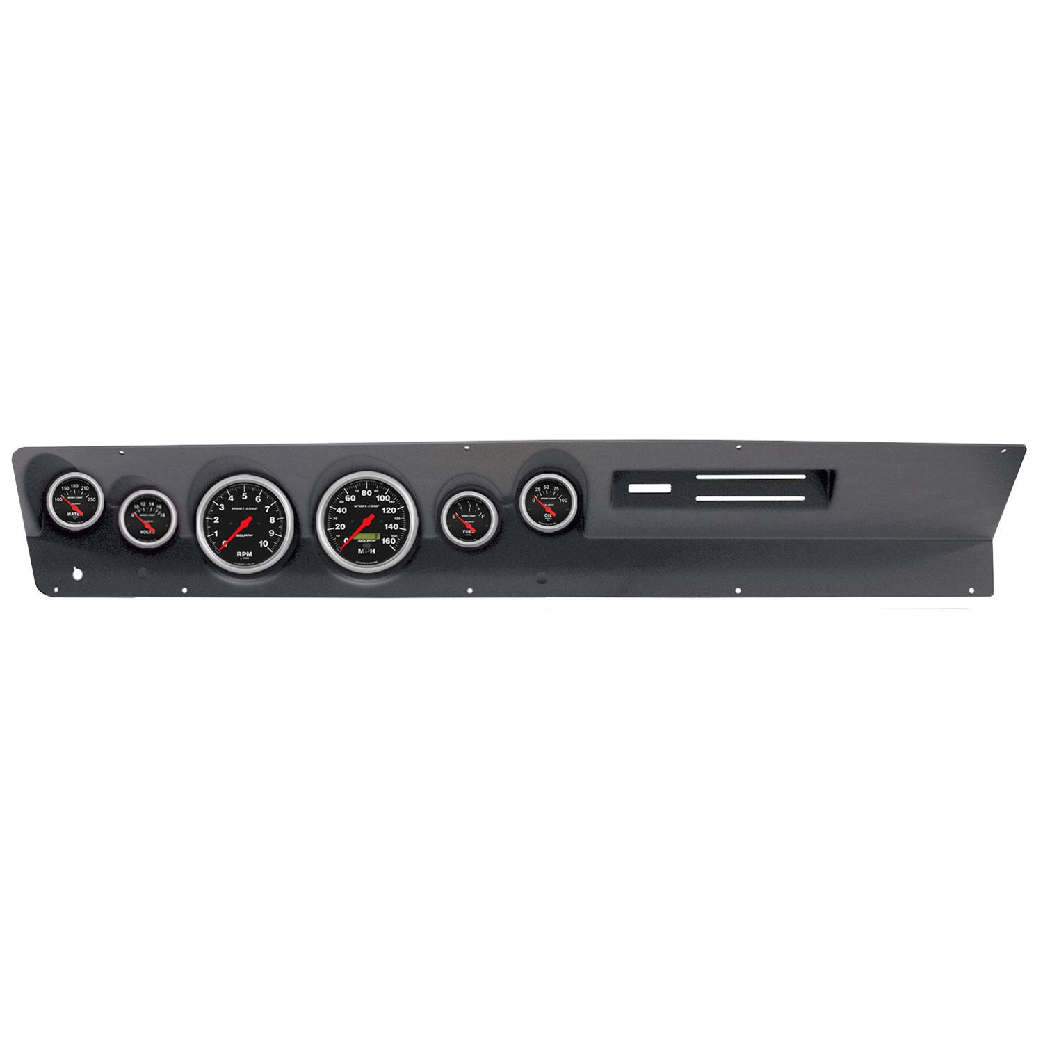 AutoMeter Sport-Comp Instrument Clusters for 1967-1969 DART - 2120-11 Gauge Kit, Sport-Comp, Analog, Black Face, Speedo, Tach, Oil, Water, Volts, Fuel, White Numbers, Red Pointers, Black Panel, Dodge, With A/C, Kit