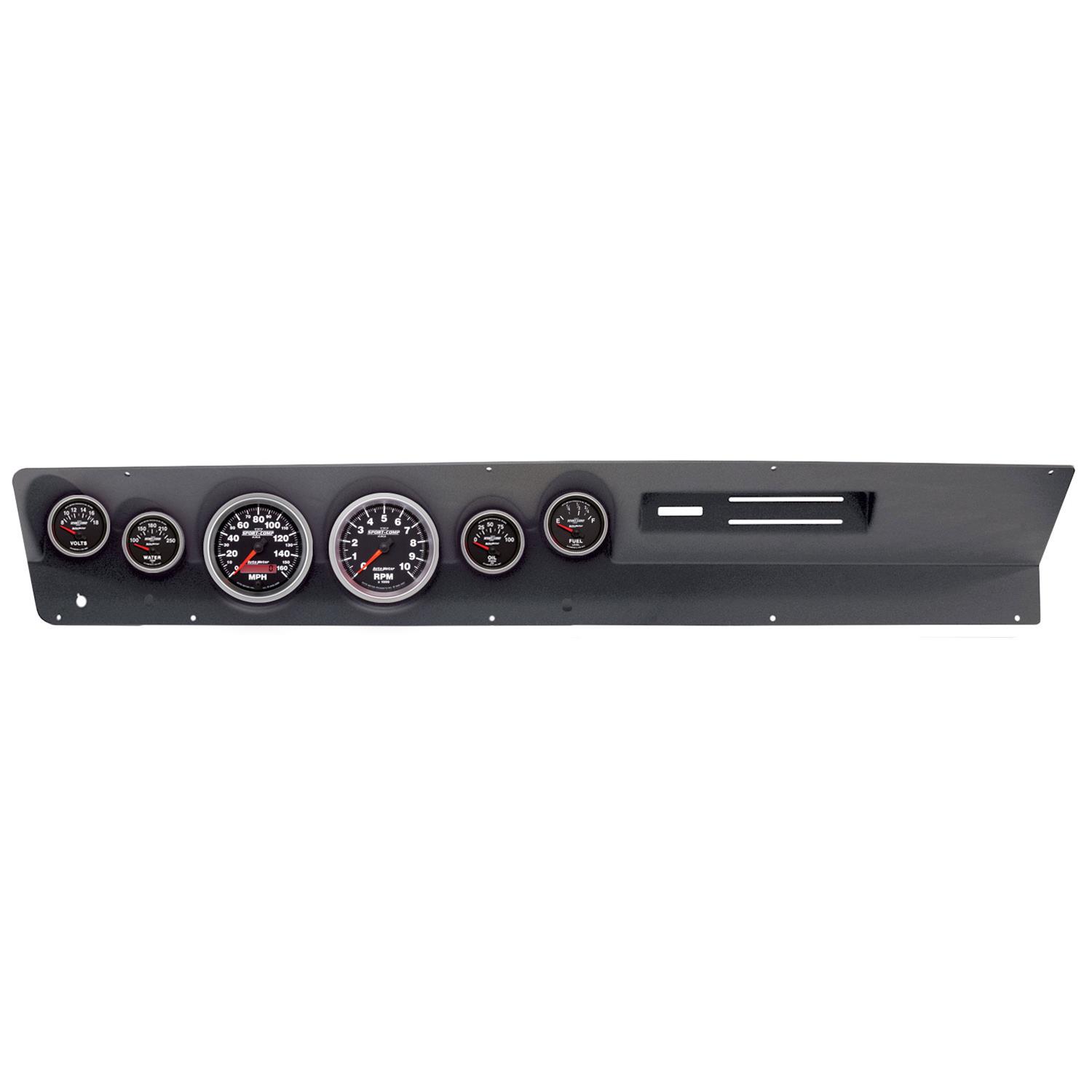 AutoMeter Sport-Comp II Instrument Clusters for 1967-1969 DART - 2120-12 Gauge Kit, II, Analog, Black Face, Speedo, Tach, Oil, Water, Volts, Fuel, White Numbers, Red Pointers, Black Panel, Dodge, With A/C, Kit