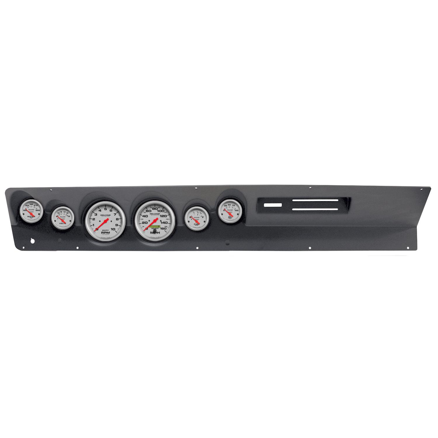 AutoMeter Ultra-Lite Instrument Clusters for 1967-1969 DART - 2120-13 Gauge Kit, Ultra-Lite, Analog, Silver Face, Speedo, Tach, Oil, Water, Volts, Fuel, Black Numbers, Red Pointers, Black Panel, Dodge, With A/C, Kit