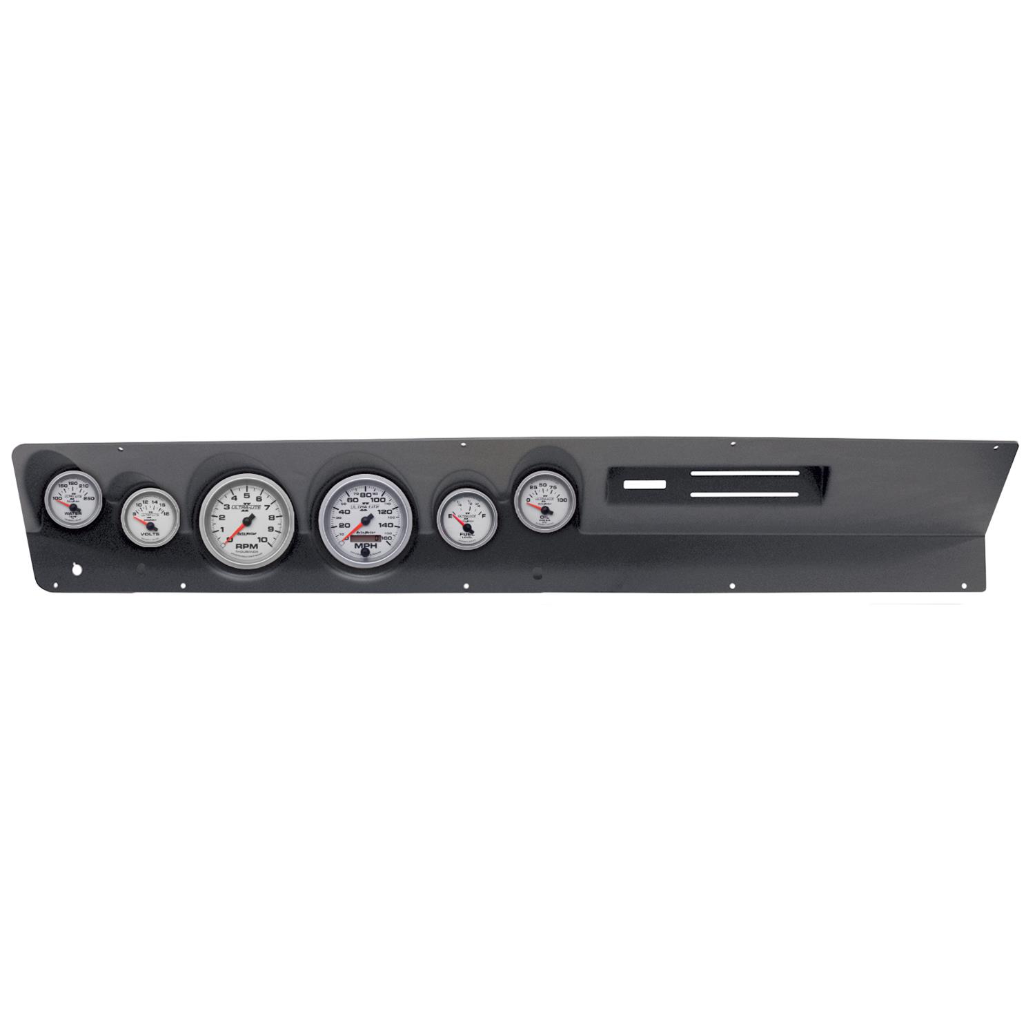 AutoMeter Ultra-Lite II Instrument Clusters for 1967-1969 DART - 2120-14 Gauge Kit, II, Analog, Silver Face, Speedo, Tach, Oil, Water, Volts, Fuel, Black Numbers, Red Pointers, Black Panel, Dodge, With A/C, Kit