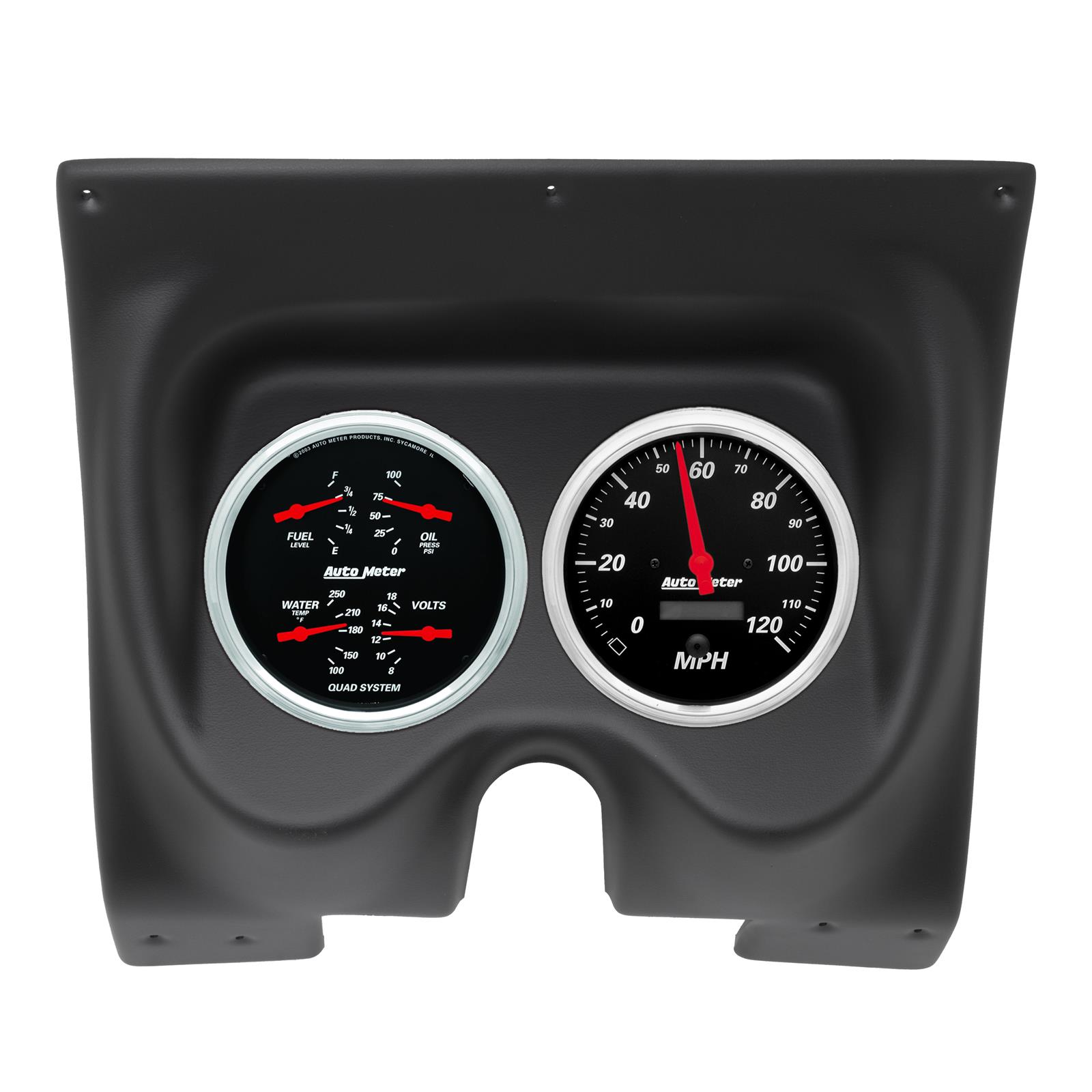 AutoMeter Designer Black Instrument Clusters for 1967-1968 CAMARO, FIREBIRD - 2129-06 Gauge Kit, Black, Analog, Speedometer, Oil, Water, Volts, Fuel, White Numbers, Red Pointers, Panel, Chevy, Pontiac, Kit