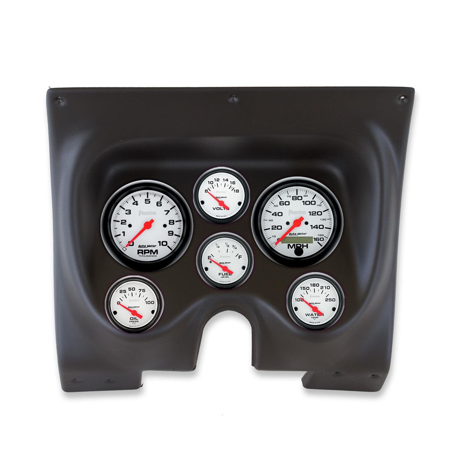 AutoMeter Phantom Instrument Clusters for 1967-1968 CAMARO, FIREBIRD - 2130-09 Gauge Kit, Phantom, Analog, White Face, Speedometer, Tach, Oil, Water, Volts, Fuel, Black Numbers, Red Pointers, Black Panel, Chevy, Pontiac, Kit