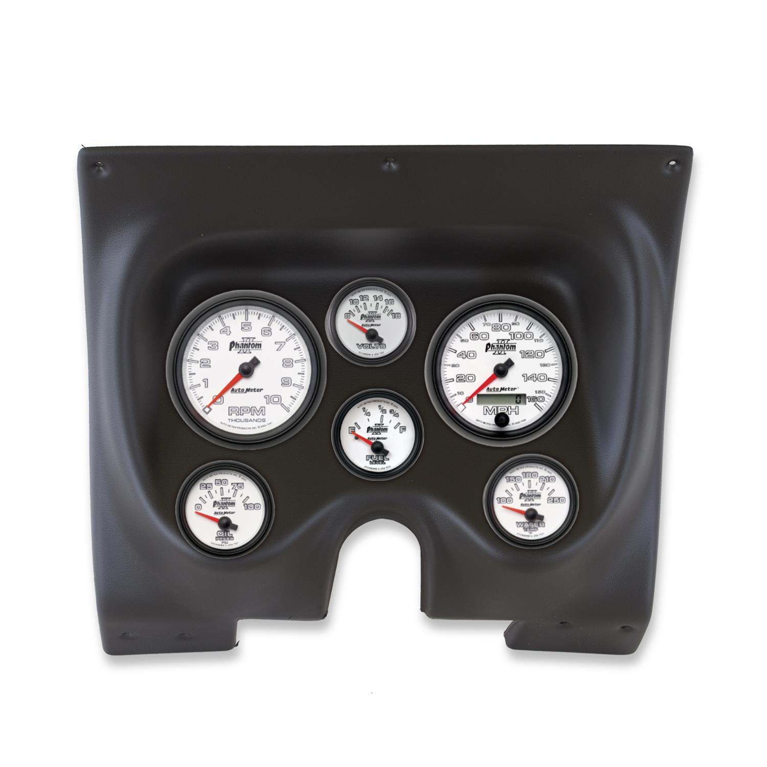 AutoMeter Phantom II Instrument Clusters for 1967-1968 CAMARO, FIREBIRD - 2130-10 Gauge Kit, II, Analog, White Face, Speedometer, Tach, Oil, Water, Volts, Fuel, Silver Numbers, Red Pointers, Black Panel, Chevy, Pontiac, Kit