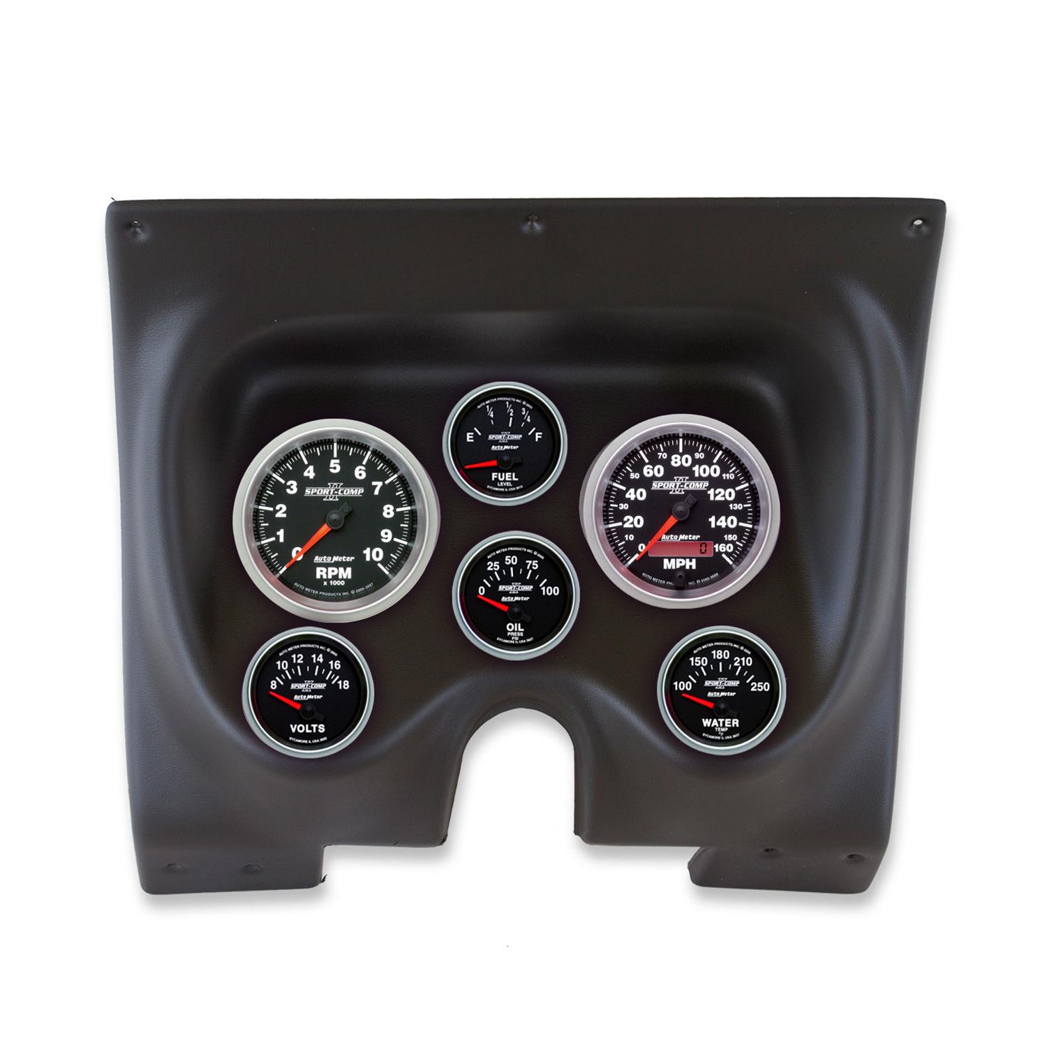 AutoMeter Sport-Comp II Instrument Clusters for 1967-1968 CAMARO, FIREBIRD - 2130-12 Gauge Kit, II, Analog, Black Face, Speedometer, Tach, Oil, Water, Volt, Fuel, White Numbers, Red Pointers, Black Panel, Chevy, Pontiac, Kit