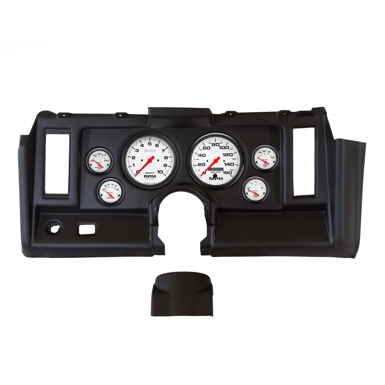 AutoMeter Phantom Instrument Clusters for 1969 CAMARO - 2131-09 Gauge Kit, Phantom, Analog, White Face, Speedo, Tach, Oil, Water, Volt, Fuel, Black Numbers, Red Pointers, Black Panel, Chevy, Kit