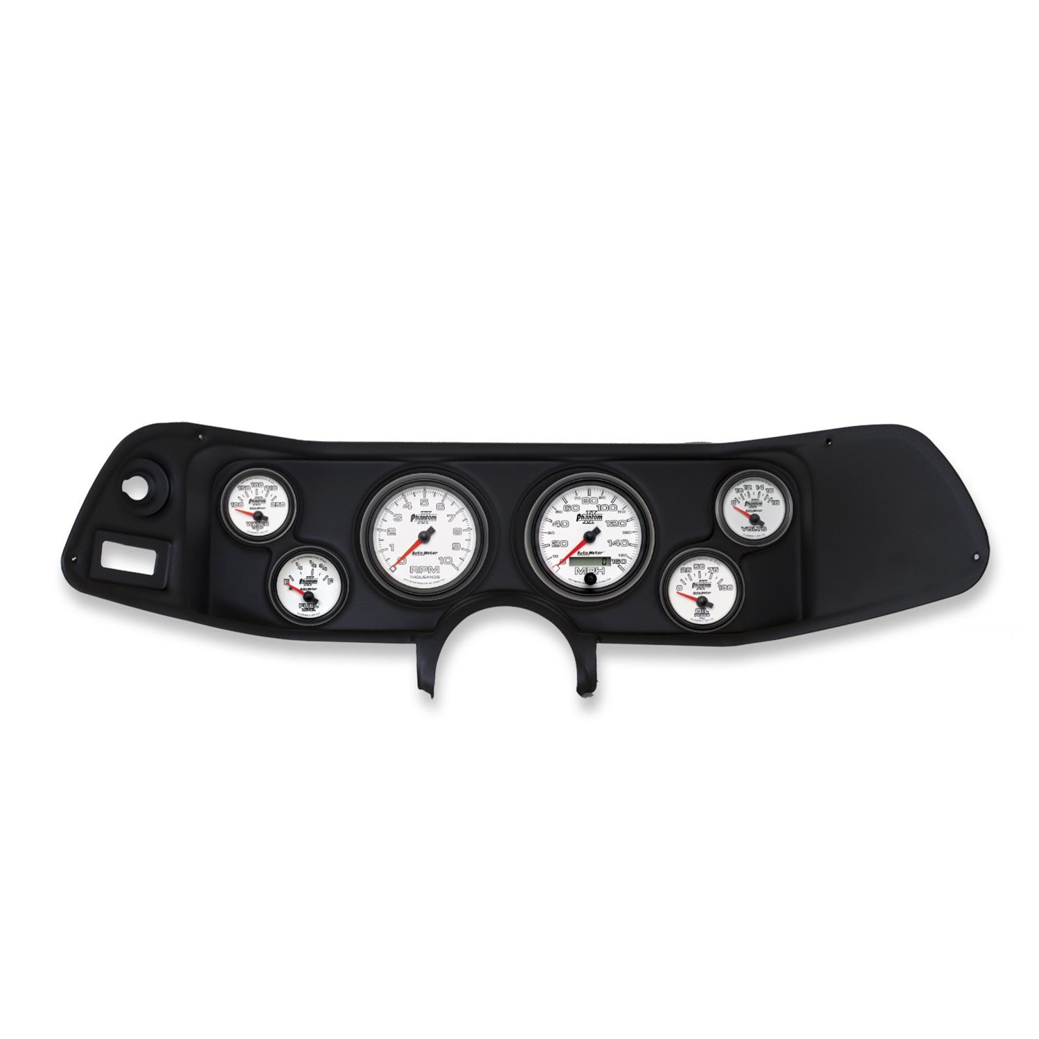AutoMeter Phantom II Instrument Clusters for 1970-1978 CAMARO - 2132-10 Gauge Kit, II, Analog, White Face, Speedo, Tach, Oil, Water, Volt, Fuel, Silver Numbers, Red Pointers, Black Panel, Chevy, Kit