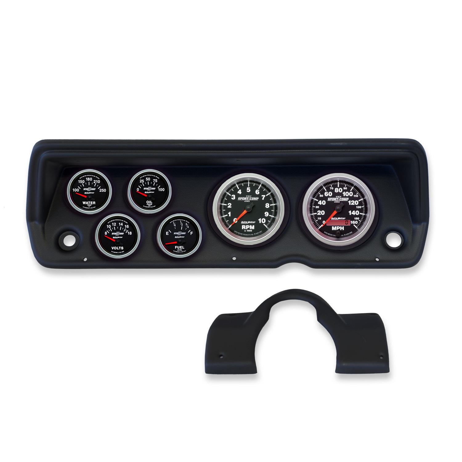 AutoMeter Sport-Comp II Instrument Clusters for 1979-1981 CAMARO - 2133-12 Gauge Kit, II, Analog, Black Face, Speedo, Tach, Oil, Water, Volt, Fuel, White Numbers, Red Pointers, Black Panel, Chevy, Kit
