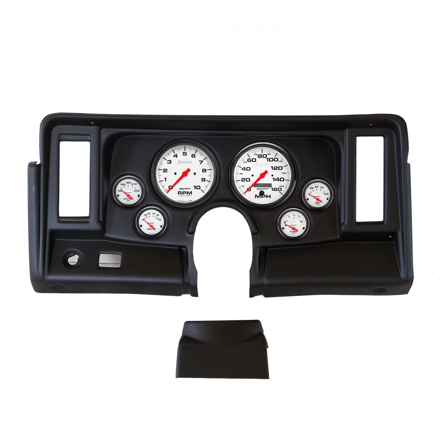 AutoMeter Phantom Instrument Clusters for 1969-1976 NOVA - 2134-09 Gauge Kit, Phantom, Analog, White Face, Speedo, Tach, Oil, Water, Volt, Fuel, Black Numbers, Red Pointers, Black Panel, Chevy, Kit