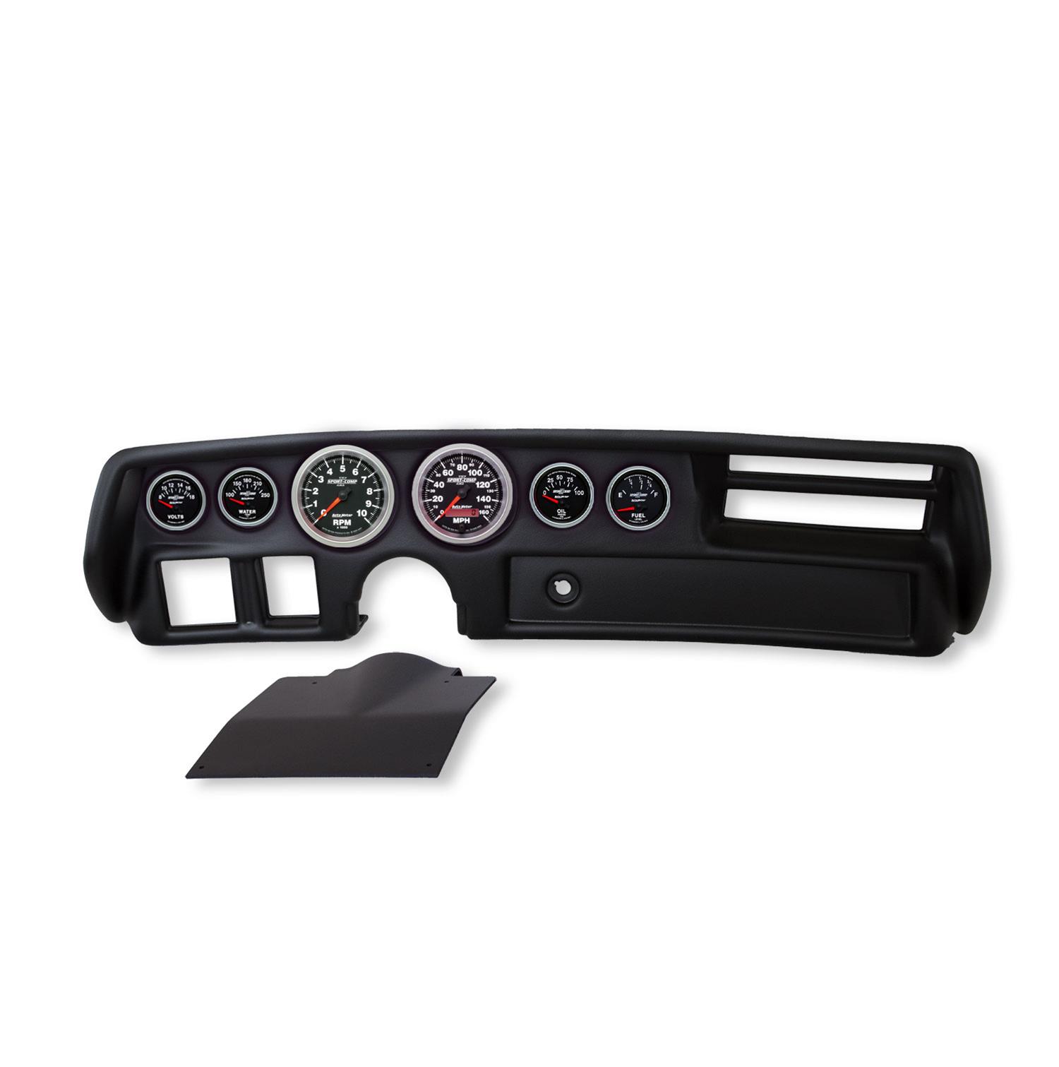 AutoMeter Sport-Comp II Instrument Clusters 2135-12 Gauge Kit, II, Analog, Black Face, Speedo, Tach, Oil, Water, Volt, Fuel, White Numbers, Red Pointers, Black Panel, Chevy, Kit
