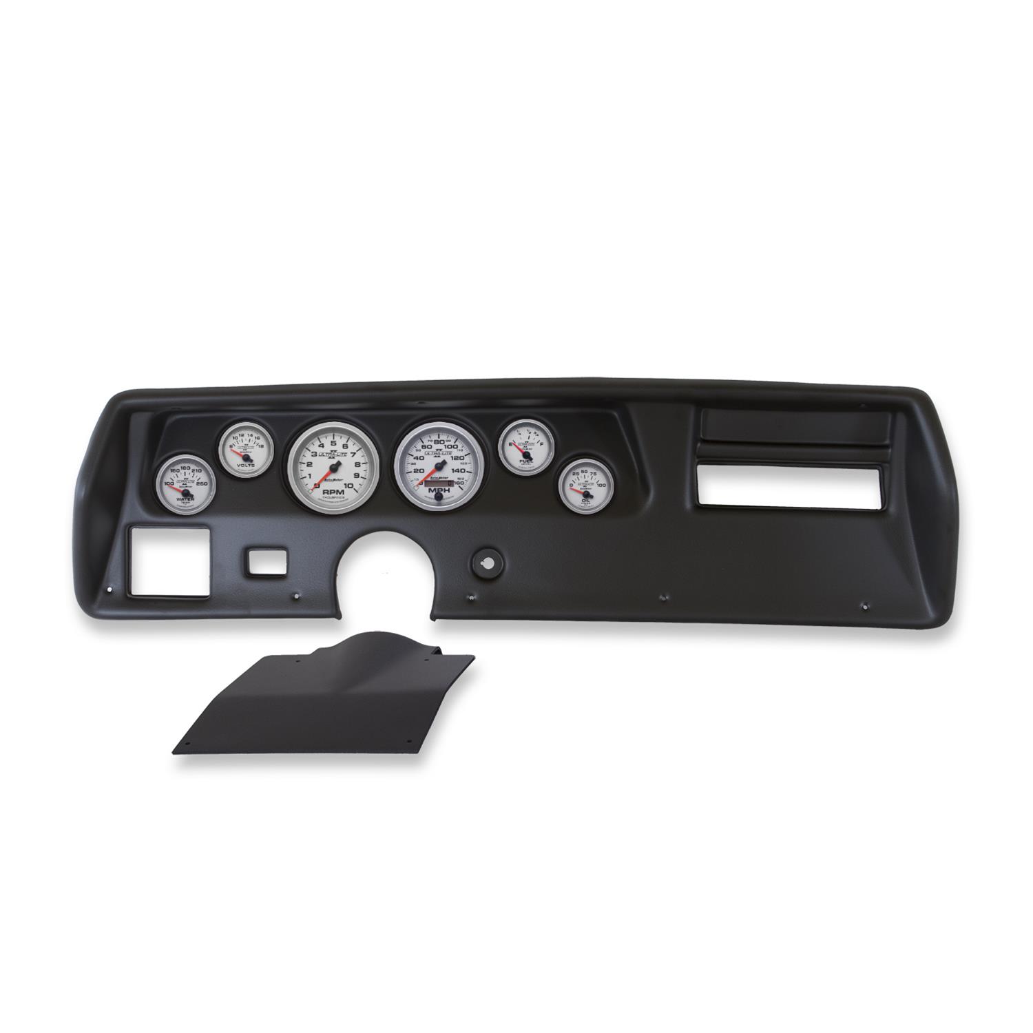 AutoMeter Ultra-Lite II Instrument Clusters 2135-14 Gauge Kit, II, Analog, Silver Face, Speedo, Tach, Oil, Water, Volt, Fuel, Black Numbers, Red Pointers, Black Panel, Chevy, Kit
