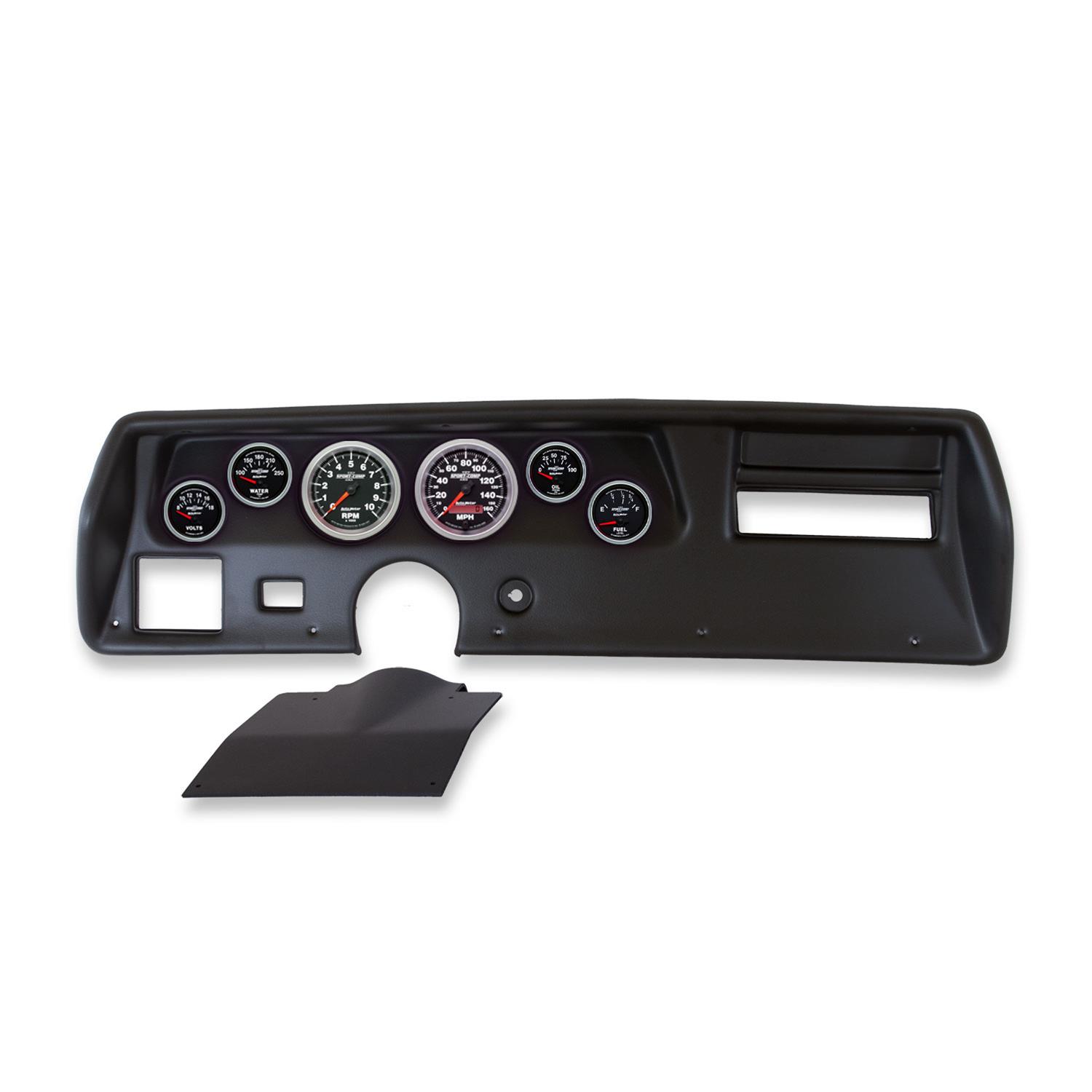 AutoMeter Sport-Comp II Instrument Clusters 2136-12 Gauge Kit, II, Analog, Black Face, Speedo, Tach, Oil, Water, Volt, Fuel, White Numbers, Red Pointers, Black Panel, Chevy, Kit