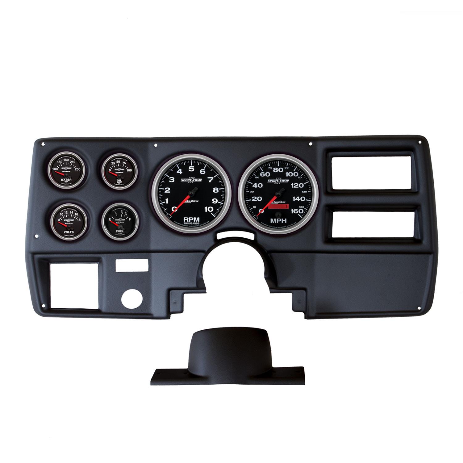 AutoMeter Sport-Comp II Instrument Clusters 2137-12 Gauge Kit, II, Analog, Black Face, Speedo, Tach, Oil, Water, Volt, Fuel, White Numbers, Red Pointers, Black Panel, Chevy, Kit