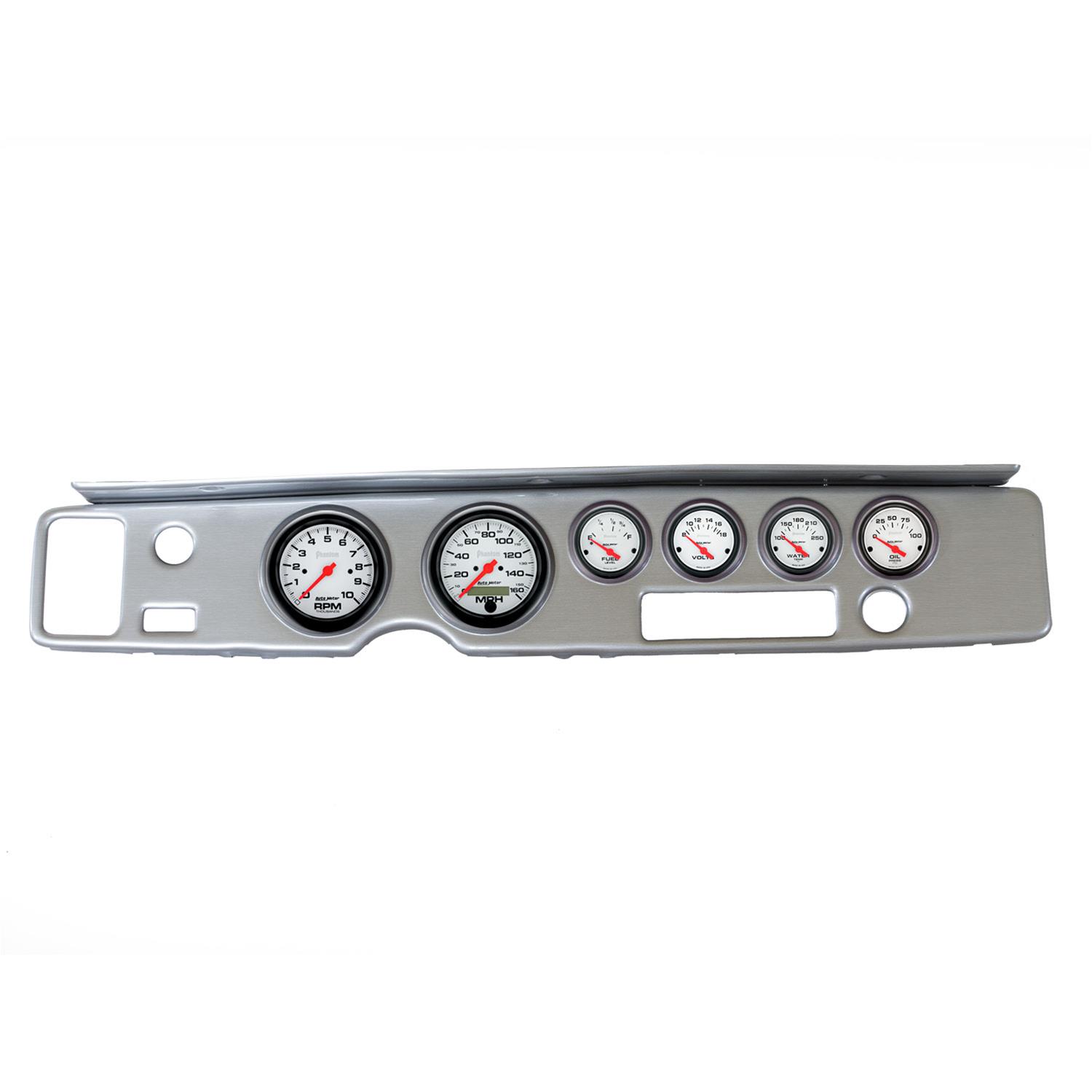AutoMeter Phantom Instrument Clusters for 1970-1981 FIREBIRD - 2138-09 Gauge Kit, Phantom, Analog, White Face, Speedo, Tach, Oil, Water, Volt, Fuel, Black Numbers, Red Pointers, Brushed Panel, Pontiac, Kit