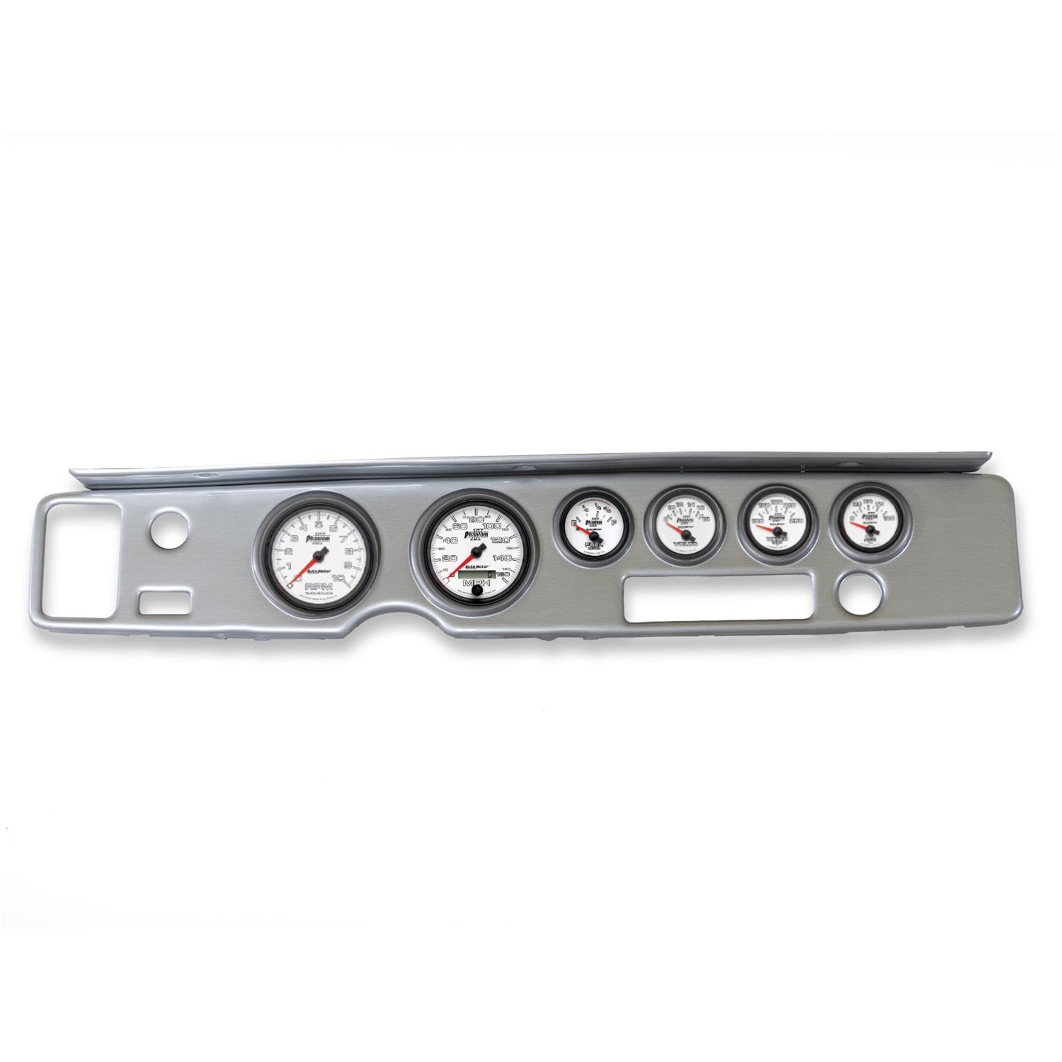 AutoMeter Phantom II Instrument Clusters for 1970-1981 FIREBIRD - 2138-10 Gauge Kit, II, Analog, White Face, Speedo, Tach, Oil, Water, Volt, Fuel, Silver Numbers, Red Pointers, Brushed Panel, Pontiac, Kit