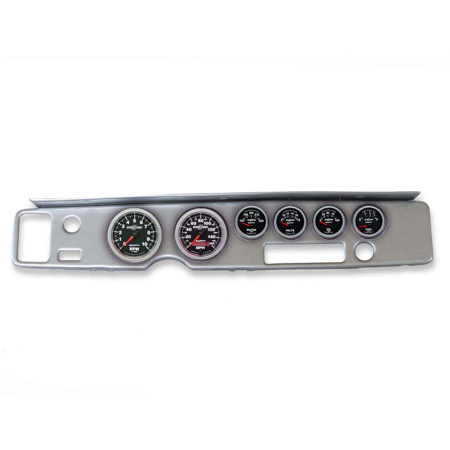 AutoMeter Sport-Comp II Instrument Clusters for 1970-1981 FIREBIRD - 2138-12 Gauge Kit, II, Analog, Black Face, Speedo, Tach, Oil, Water, Volt, Fuel, White Numbers, Red Pointers, Brushed Panel, Pontiac, Kit