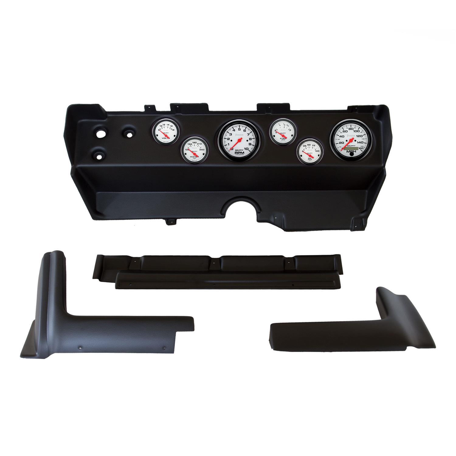 AutoMeter Phantom Instrument Clusters for 1970-1974 BARRACUDA, CHALLENGER, CUDA - 2139-09 Gauge Kit, Phantom, Analog, White Face, Speedo, Tach, Oil, Water, Volt, Fuel, Black Numbers, Red Pointers, Black Panel, Dodge, Plymouth, Kit