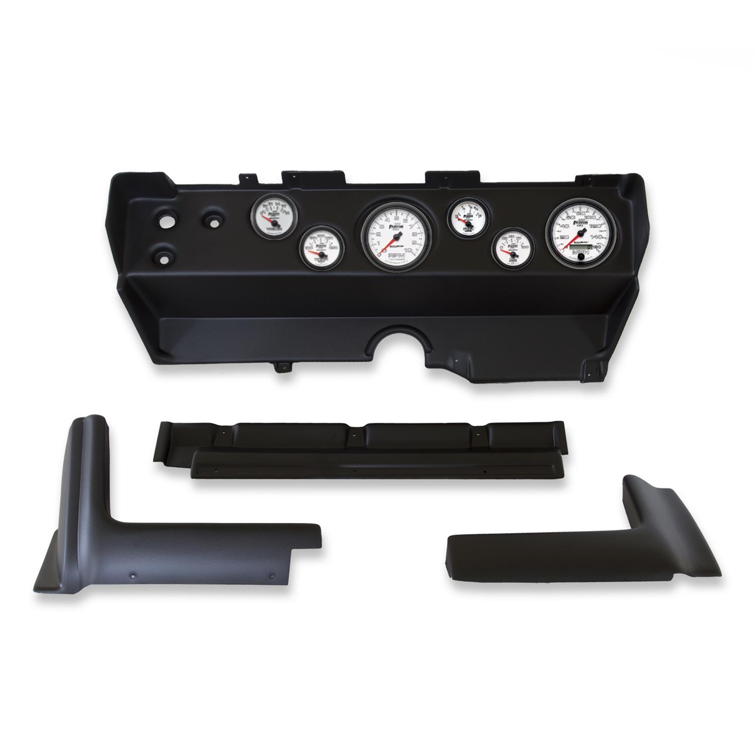 AutoMeter Phantom II Instrument Clusters for 1970-1974 BARRACUDA, CHALLENGER, CUDA - 2139-10 Gauge Kit, II, Analog, White Face, Speedo, Tach, Oil, Water, Volt, Fuel, Silver Numbers, Red Pointers, Black Panel, Dodge, Plymouth, Kit