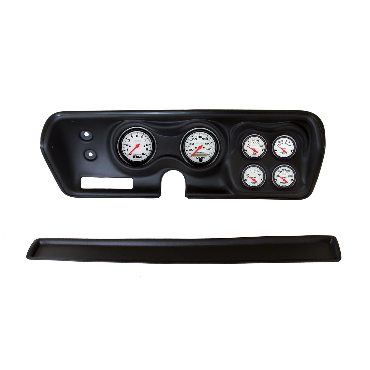 AutoMeter Phantom Instrument Clusters 2140-09 Gauge Kit, Phantom, Analog, White Face, Speedo, Tach, Oil, Water, Volt, Fuel, Black Numbers, Red Pointers, Black Panel, Dodge, Plymouth, Kit