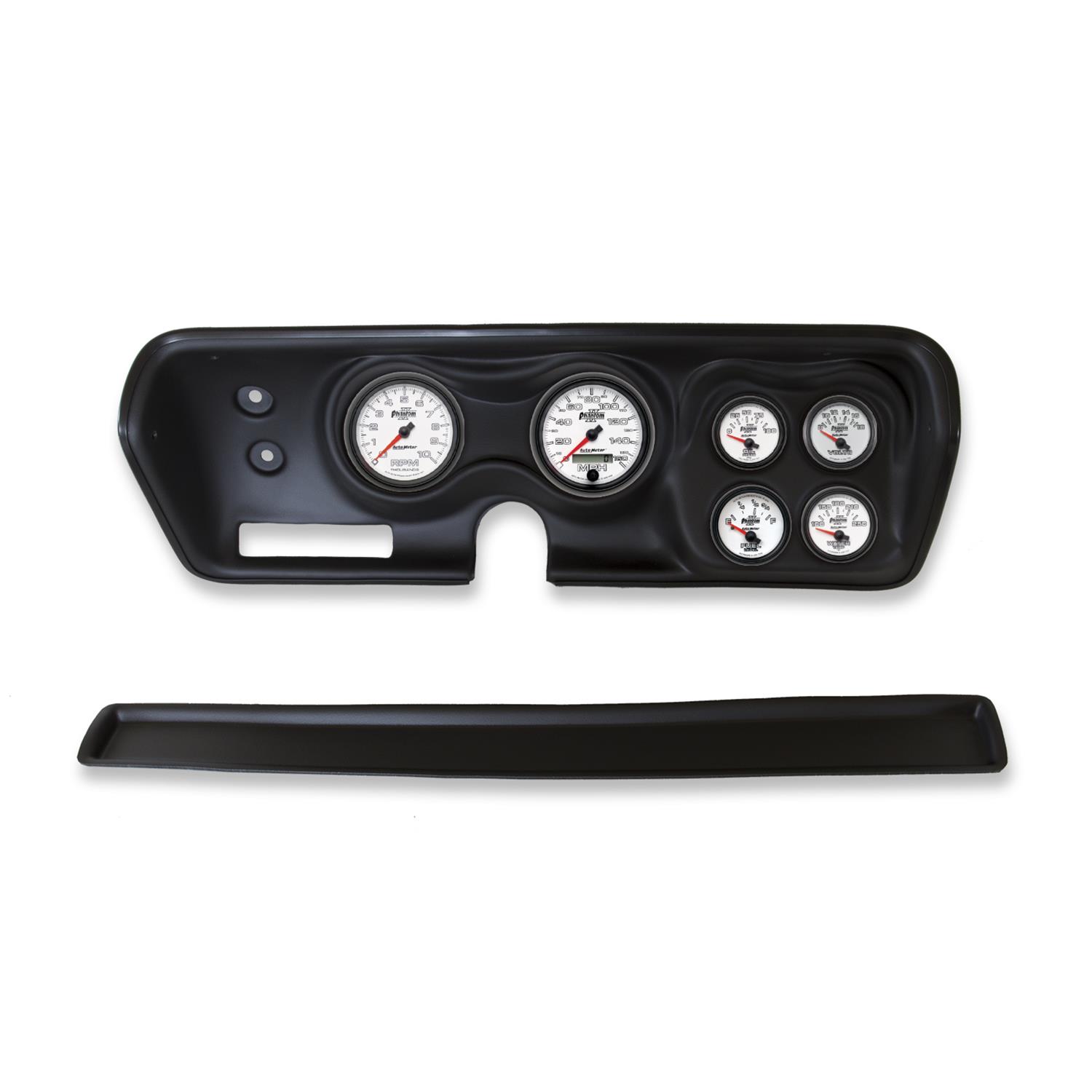 AutoMeter Phantom II Instrument Clusters 2140-10 Gauge Kit, II, Analog, White Face, Speedo, Tach, Oil, Water, Volt, Fuel, Silver Numbers, Red Pointers, Black Panel, Dodge, Plymouth, Kit